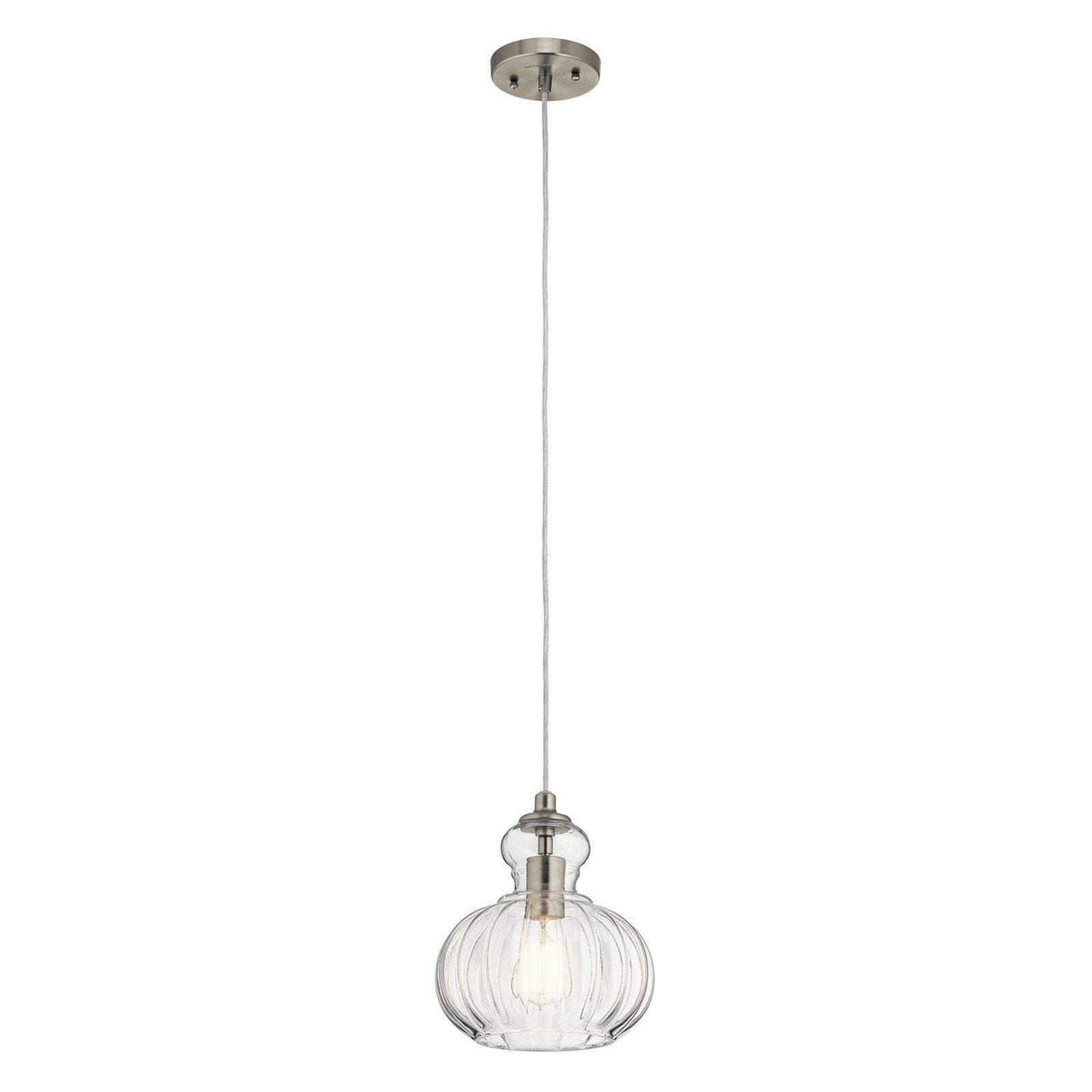 Riviera Brushed Nickel Mini Pendant with Clear Ribbed Glass