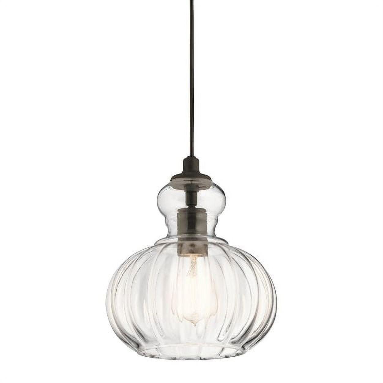 Riviera 10.25" 1 Light Pendant with Clear Ribbed Glass in Brushed Nickel