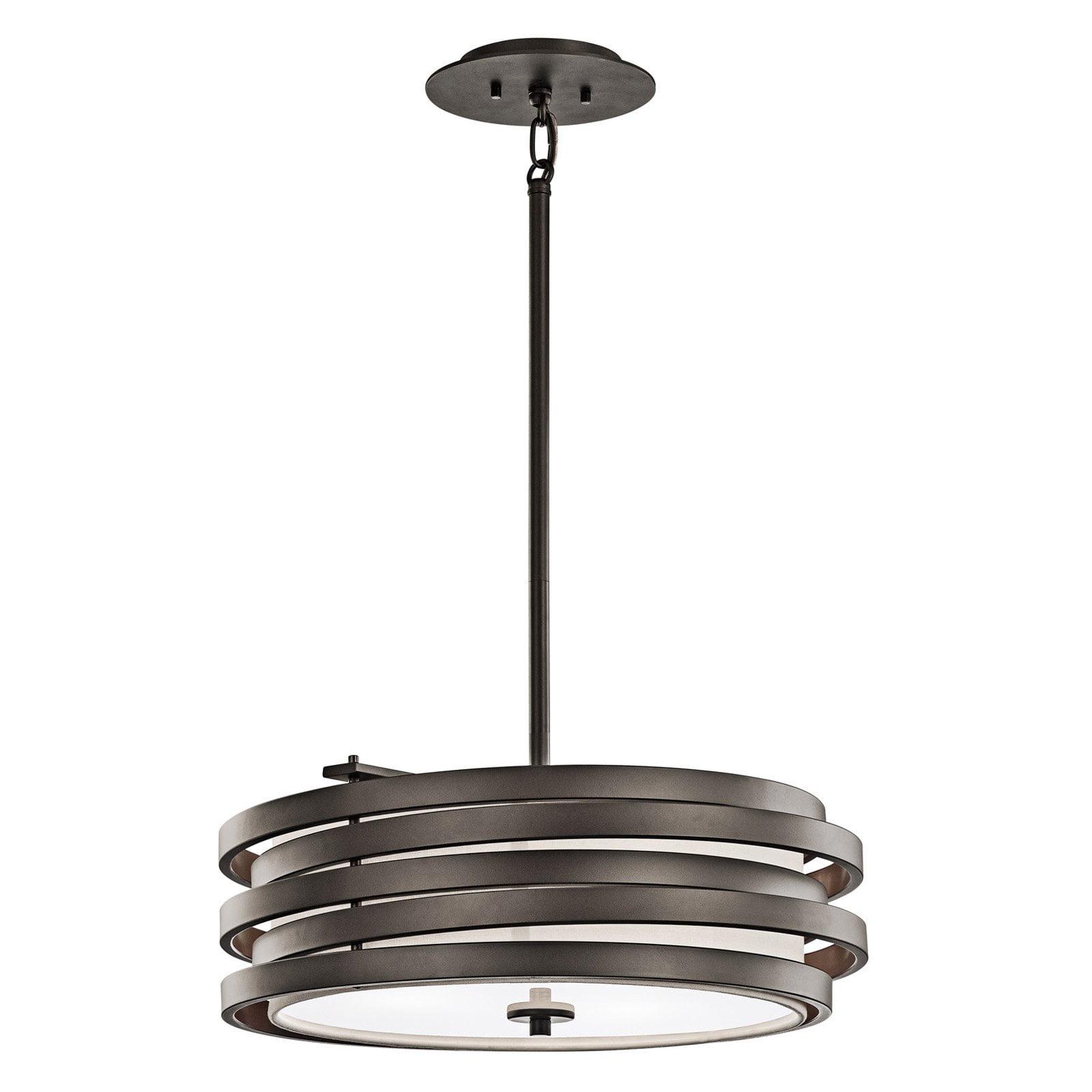 Distressed Bronze 18" Drum Pendant Light with Satin Etched Glass