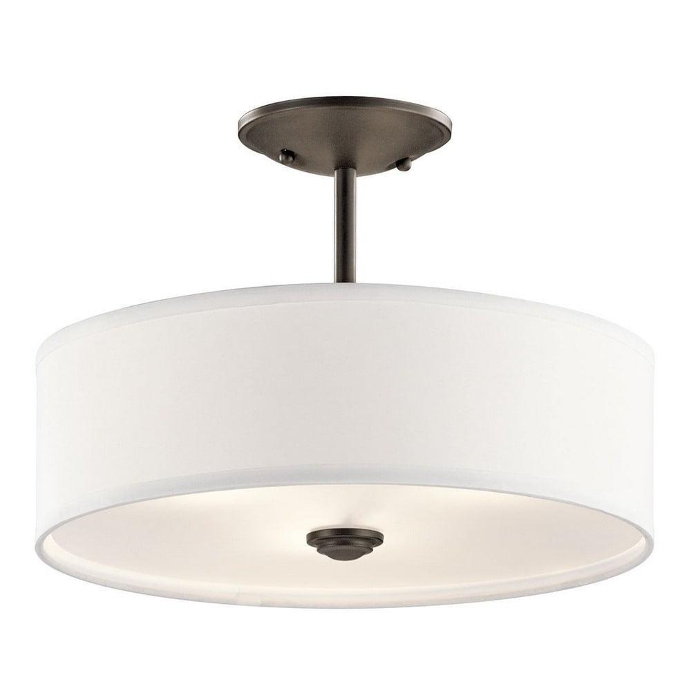 Shailene 14" 3 Light Round Semi Flush with Satin Etched White Diffuser and White Microfiber Shade in Brushed Nickel