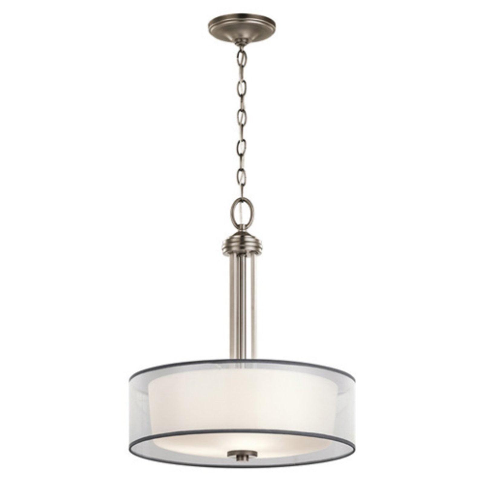 Clear Glass Drum Pendant Light with Pewter Finish, 18"