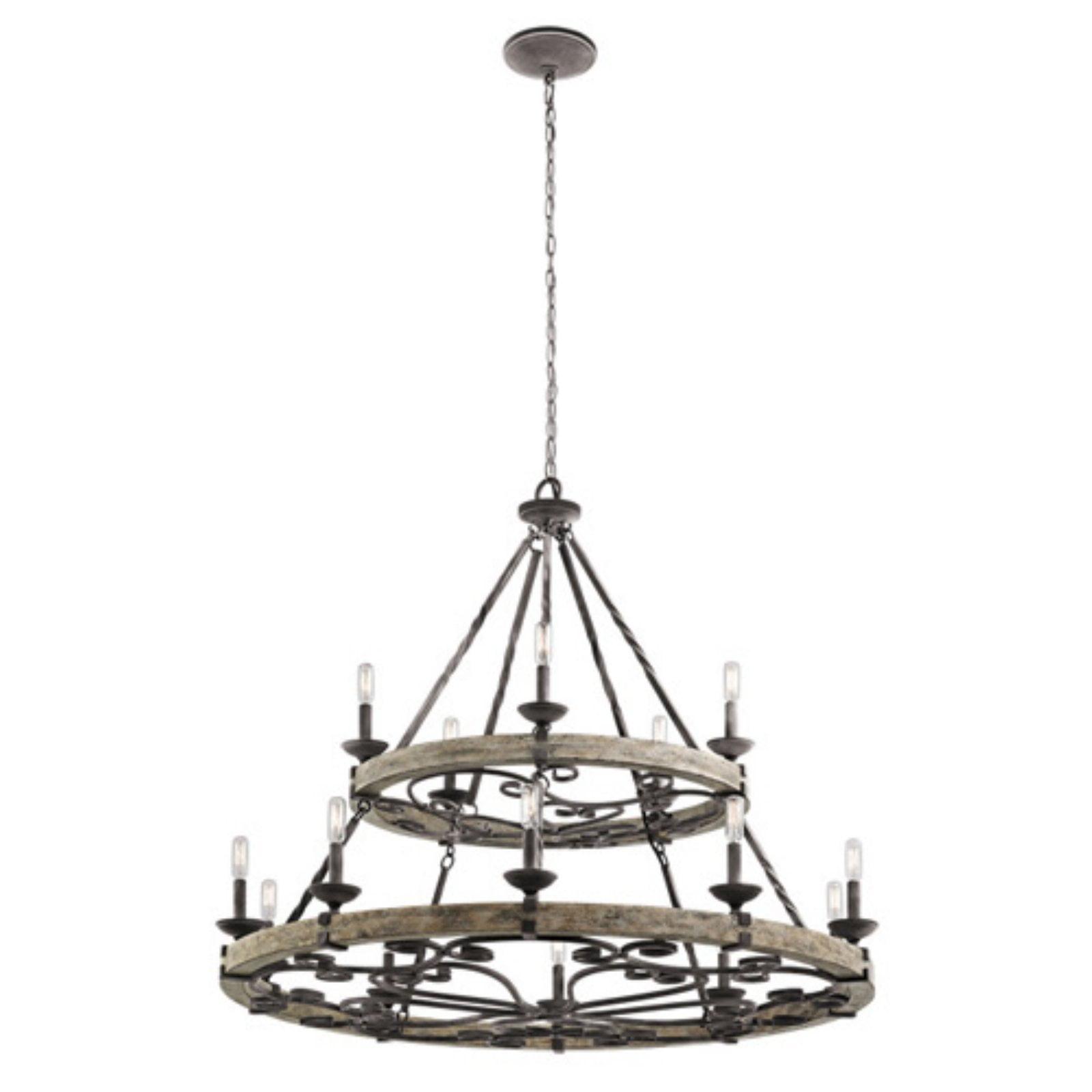 Elegant Grey and Bronze 44" Crystal Two-Tier Chandelier