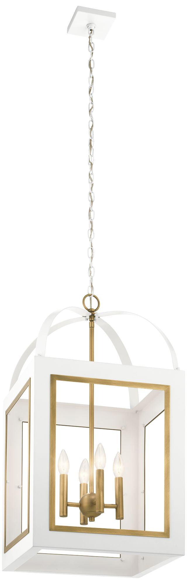 Elegant Vintage Brass & Glass 4-Light Pendant in White/Natural Brass