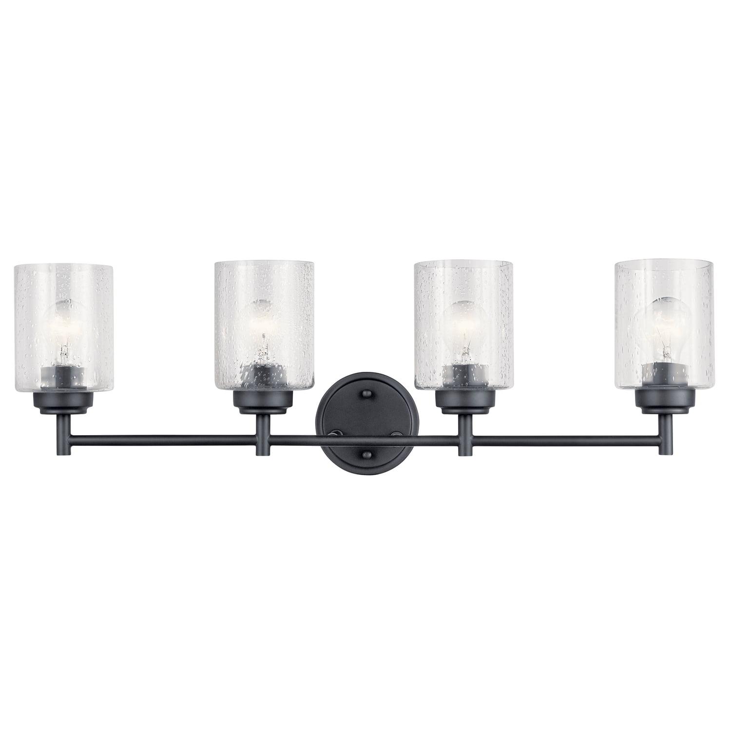 Kichler Winslow 30" 4 Light Black Vanity Light with Seeded Glass Shades