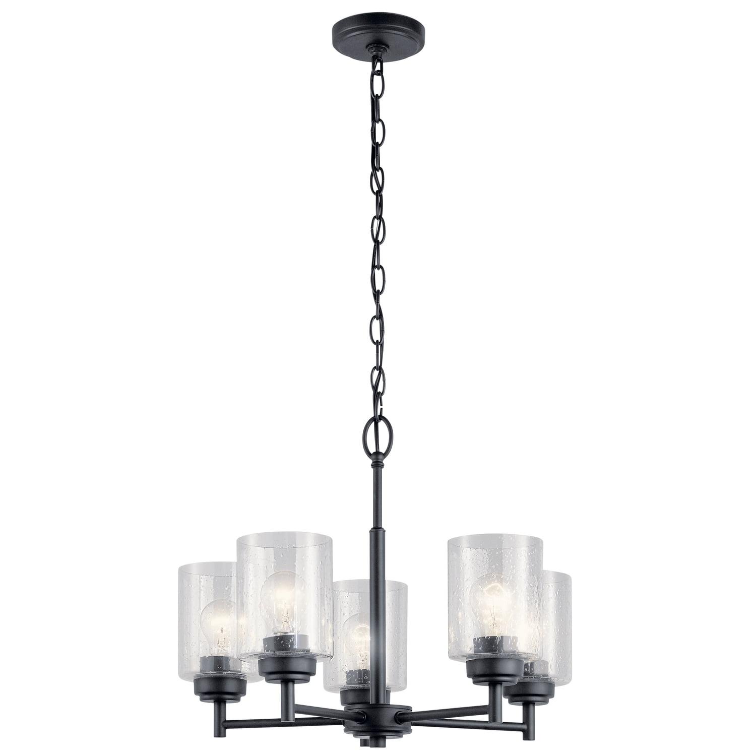 Transitional Black 5-Light Chandelier with Clear Seeded Glass