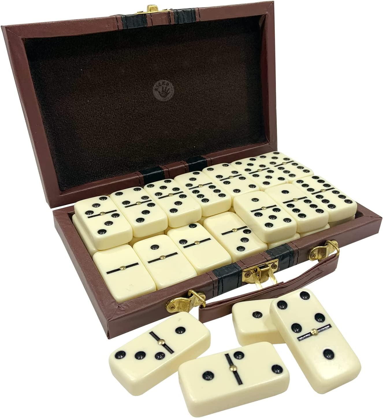 Jumbo Double Six Domino Set in Vegan Leather Case