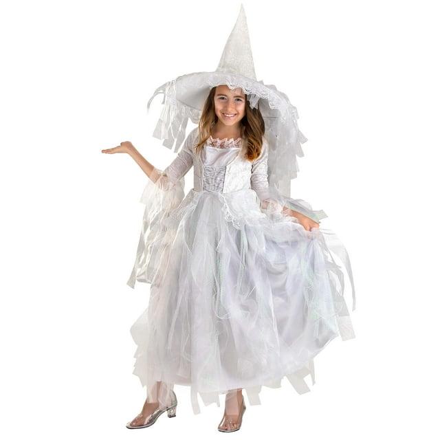 HalloweenCostumes.com Medium Girl Girl's White Witch Costume, White/Gray