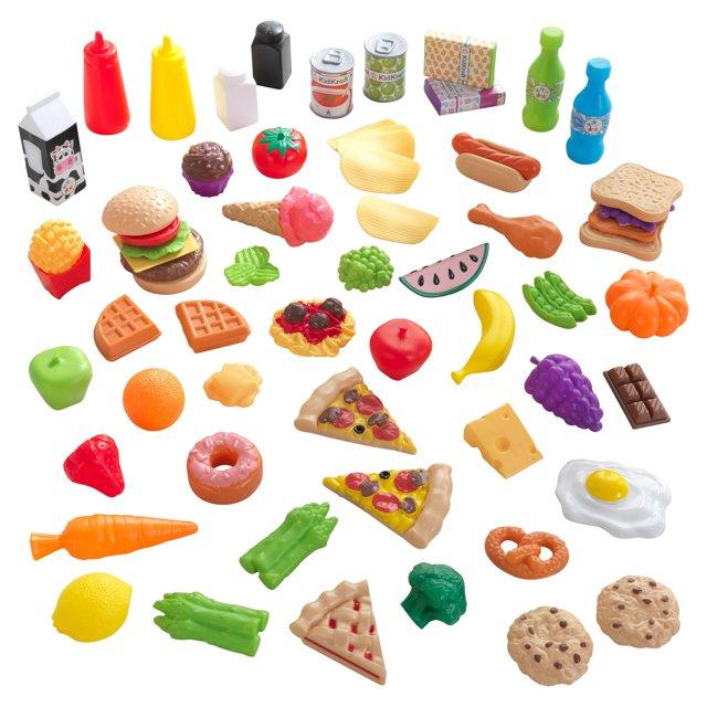 KidKraft 65-Piece Plastic Play Food Set for Play Kitchens, Fruits, Veggies, Sweets, & More