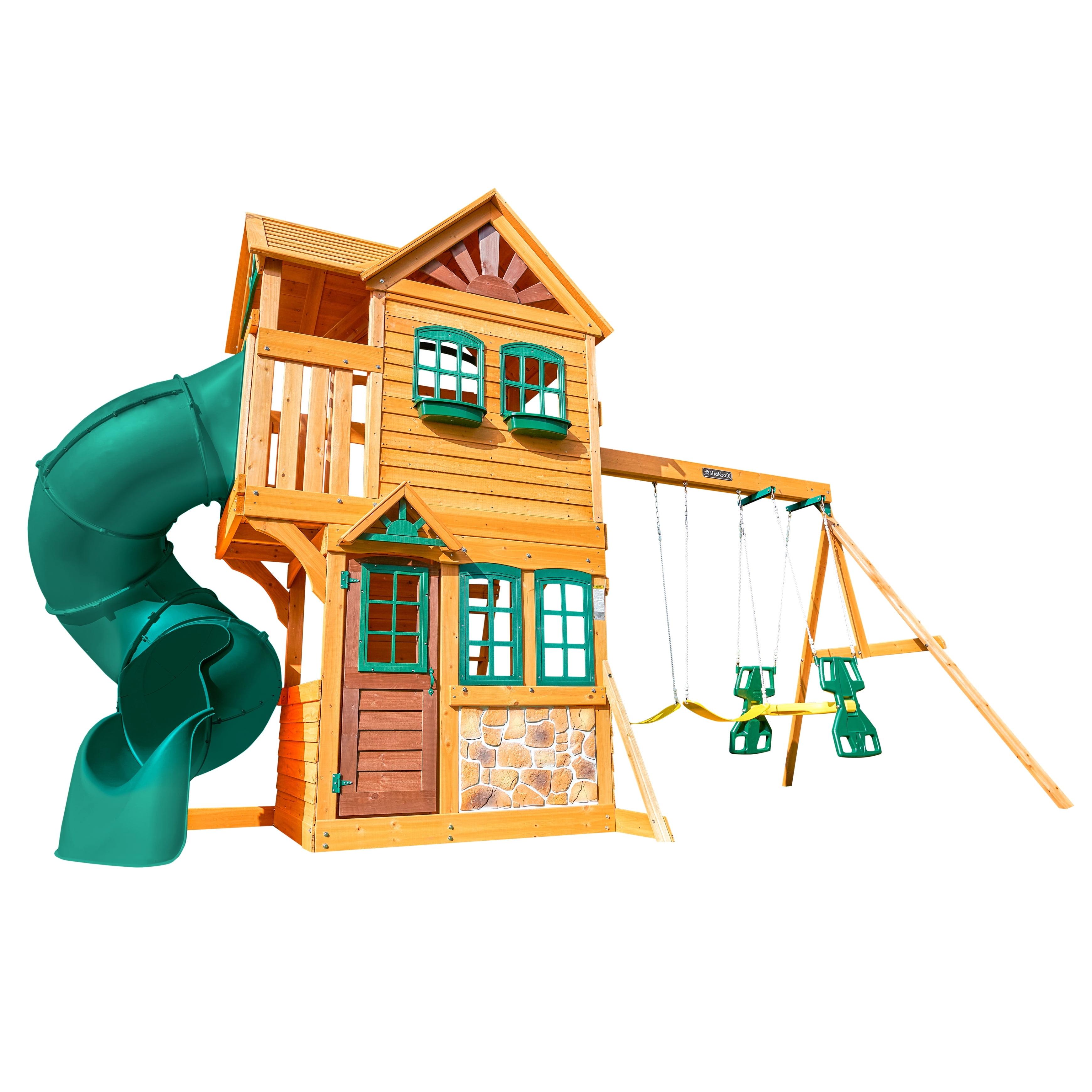 KidKraft KidKraft Boulder Station Wooden Swing Set / Playset with Tube Slide