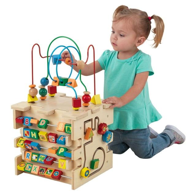 KidKraft Deluxe 5-Sided Wooden Activity Cube Teaches Shapes, Colors, Letters and Numbers