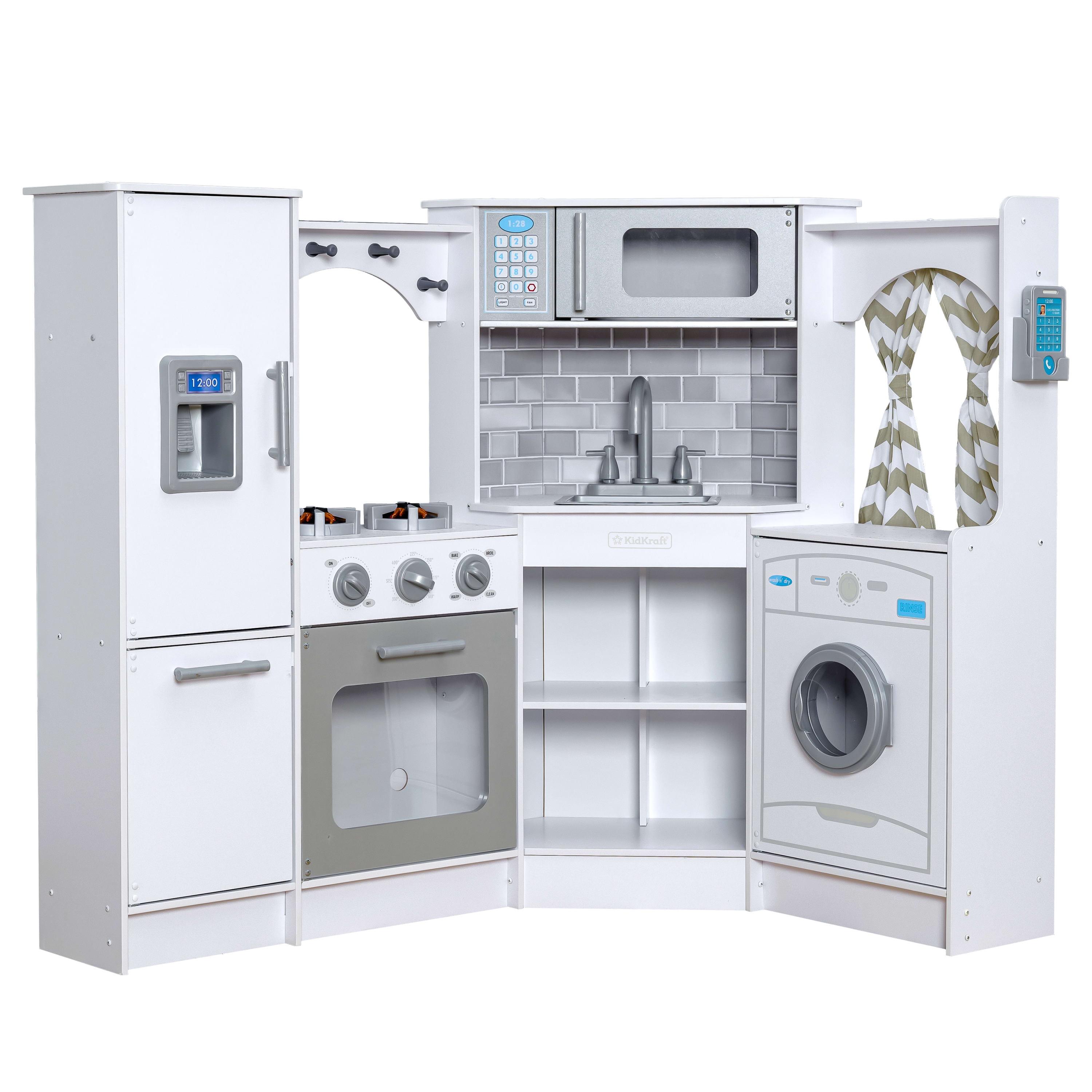 KidKraft Ultimate Corner Play Kitchen with Lights & Sounds - White with 1 Piece Accessory Play Set