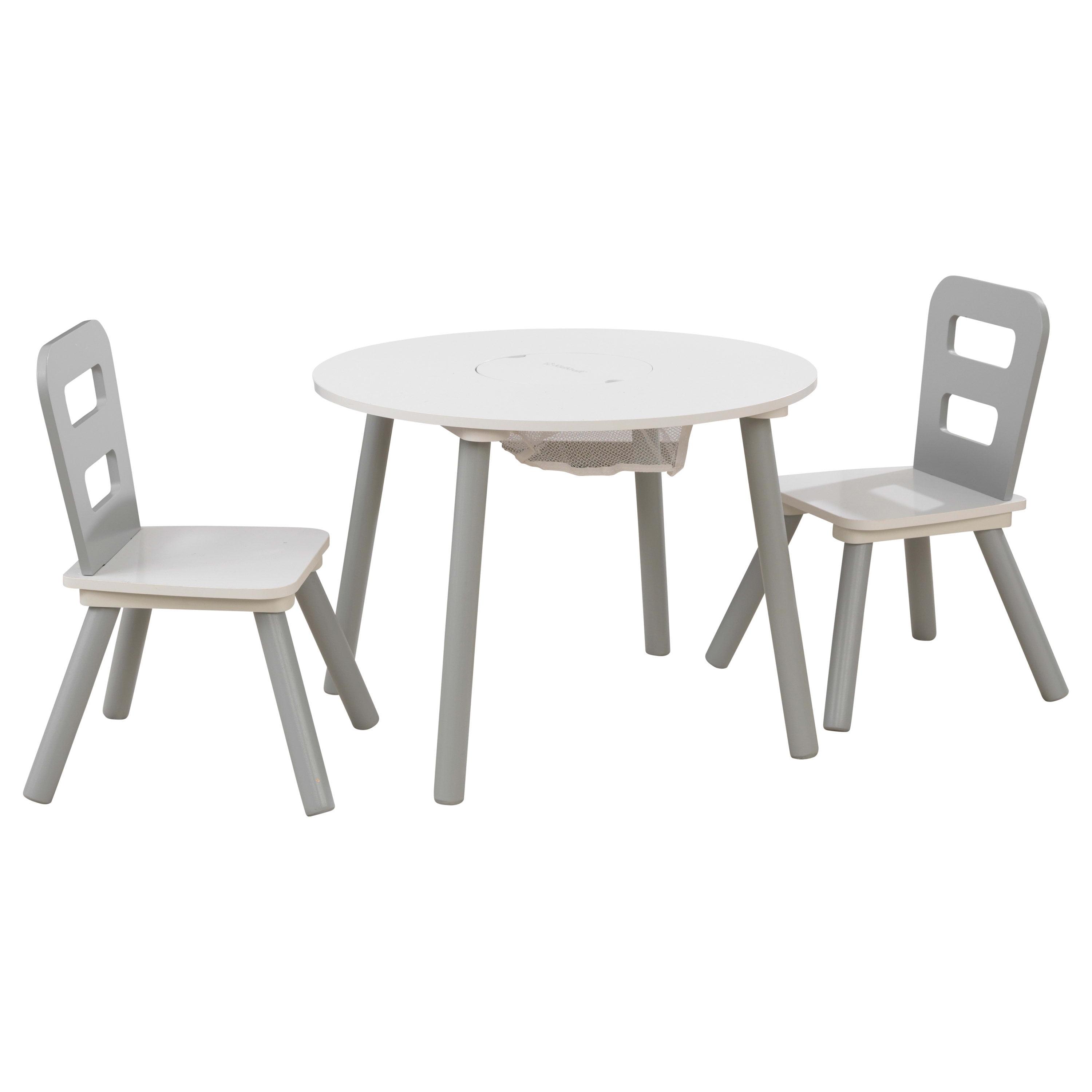 Gray and White Kids Round Storage Table with 2 Chairs