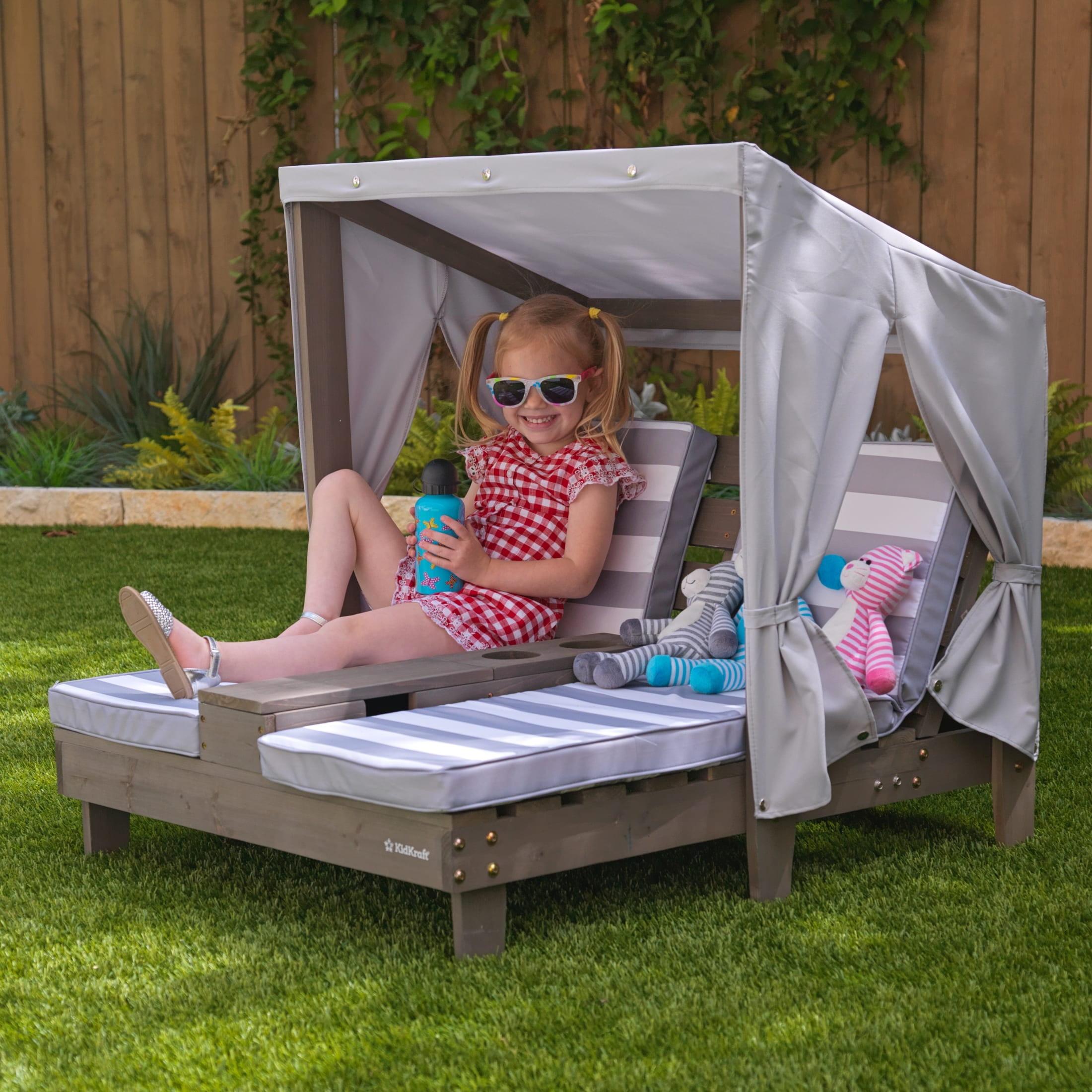 KidKraft 36.5'' Gray Outdoor Double Chaise Lounge with Cushions