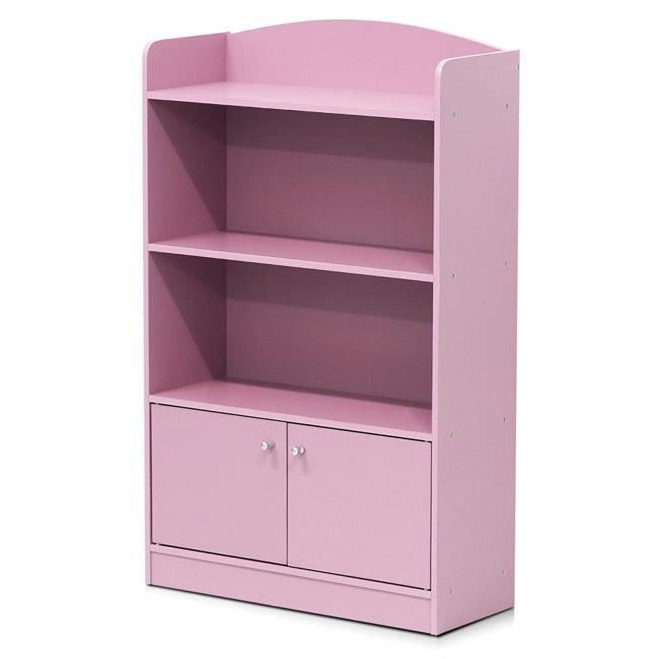 Pink Laminate Kids Bookshelf with Storage Cabinet