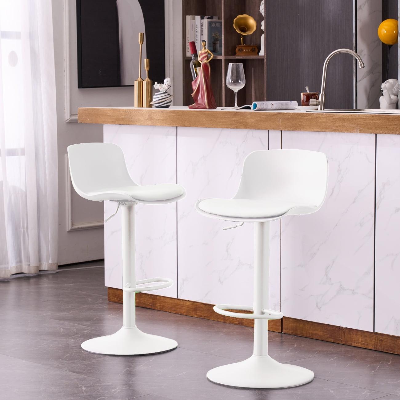 Height Adjustable Swivel PP Bar Stool with PU Padded Seat, White, Set of 2