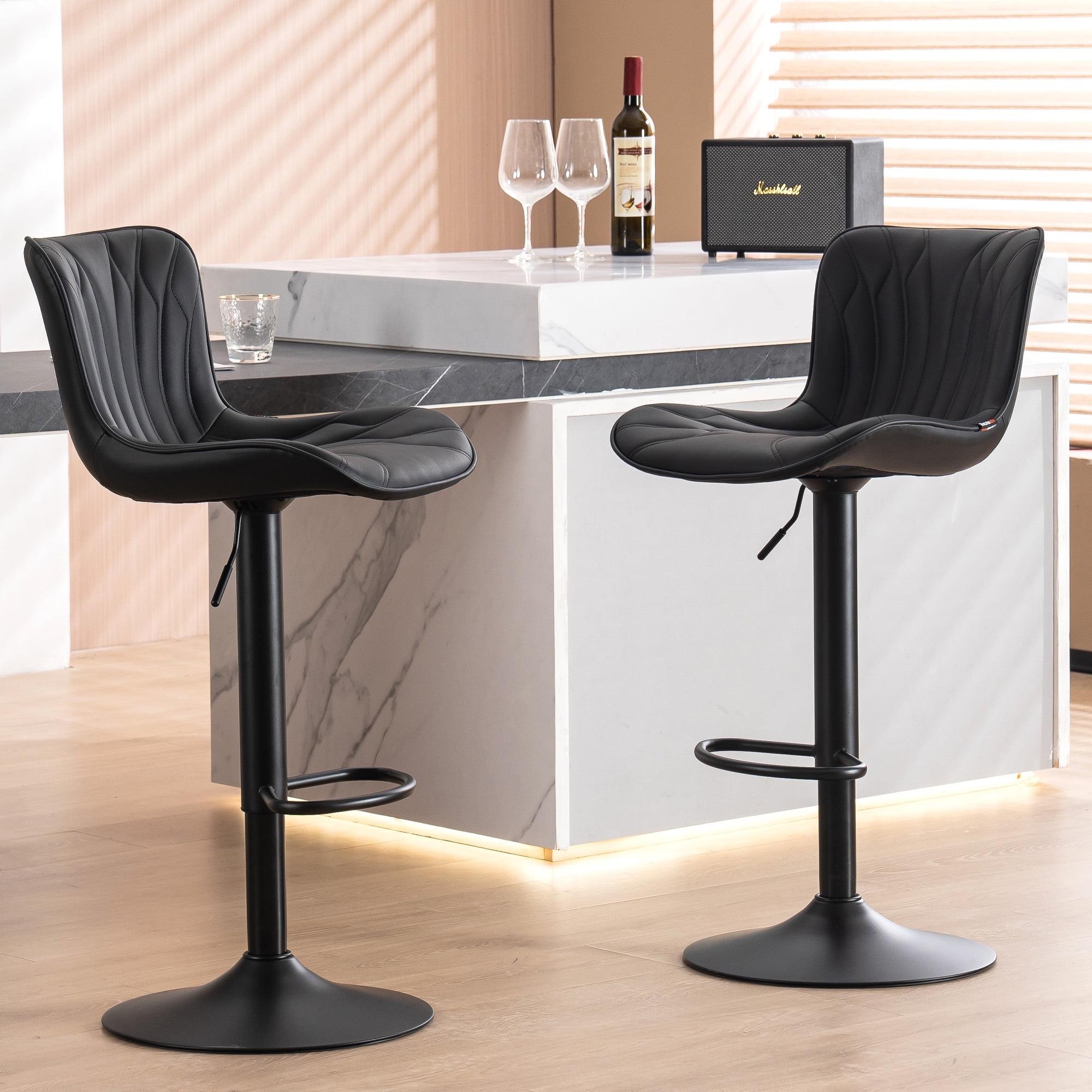 YOUNIKE Swivel Bar Stools Set of 2 Adjustable Leather Counter Barstool, Black