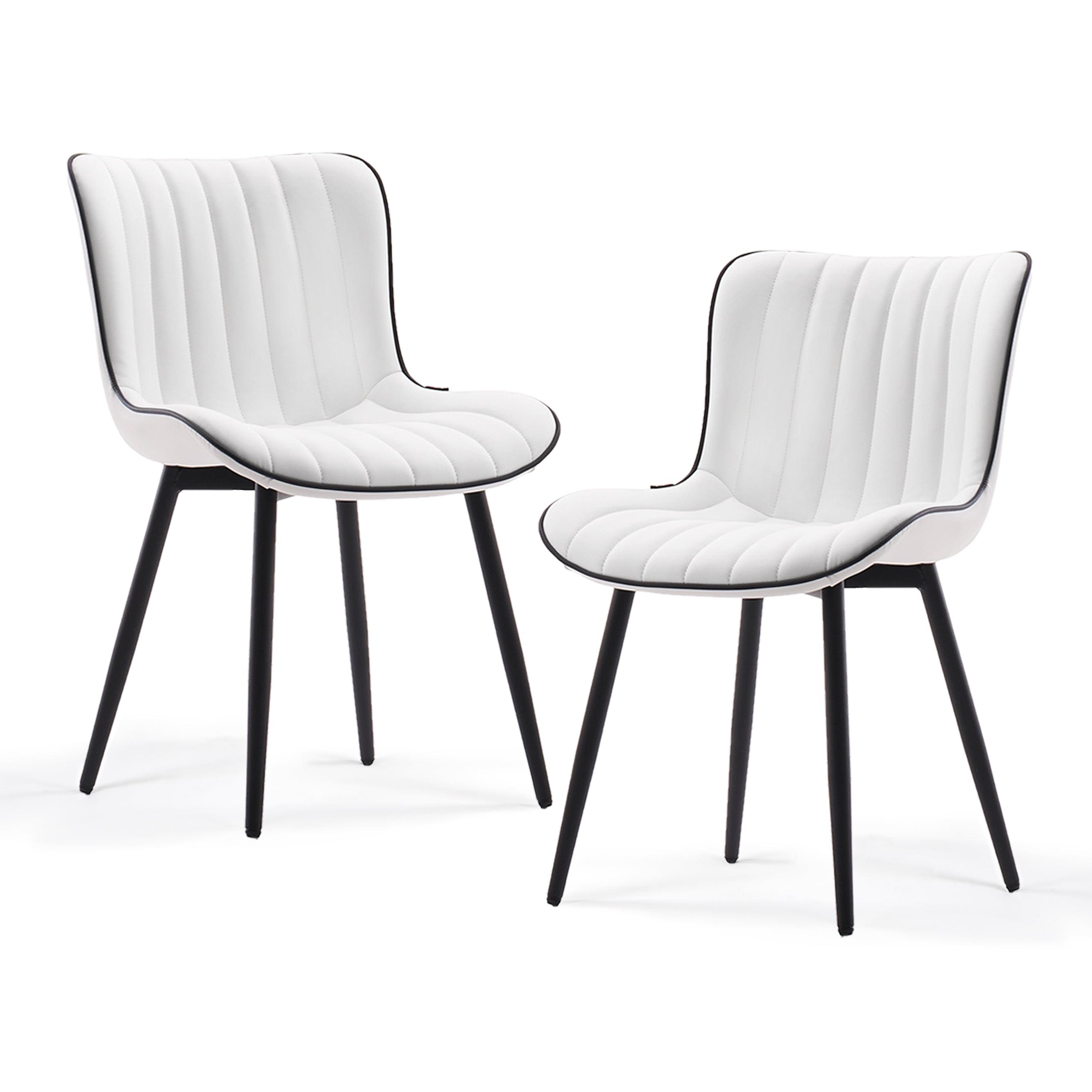 White Faux Leather Upholstered Side Chair with Metal Legs