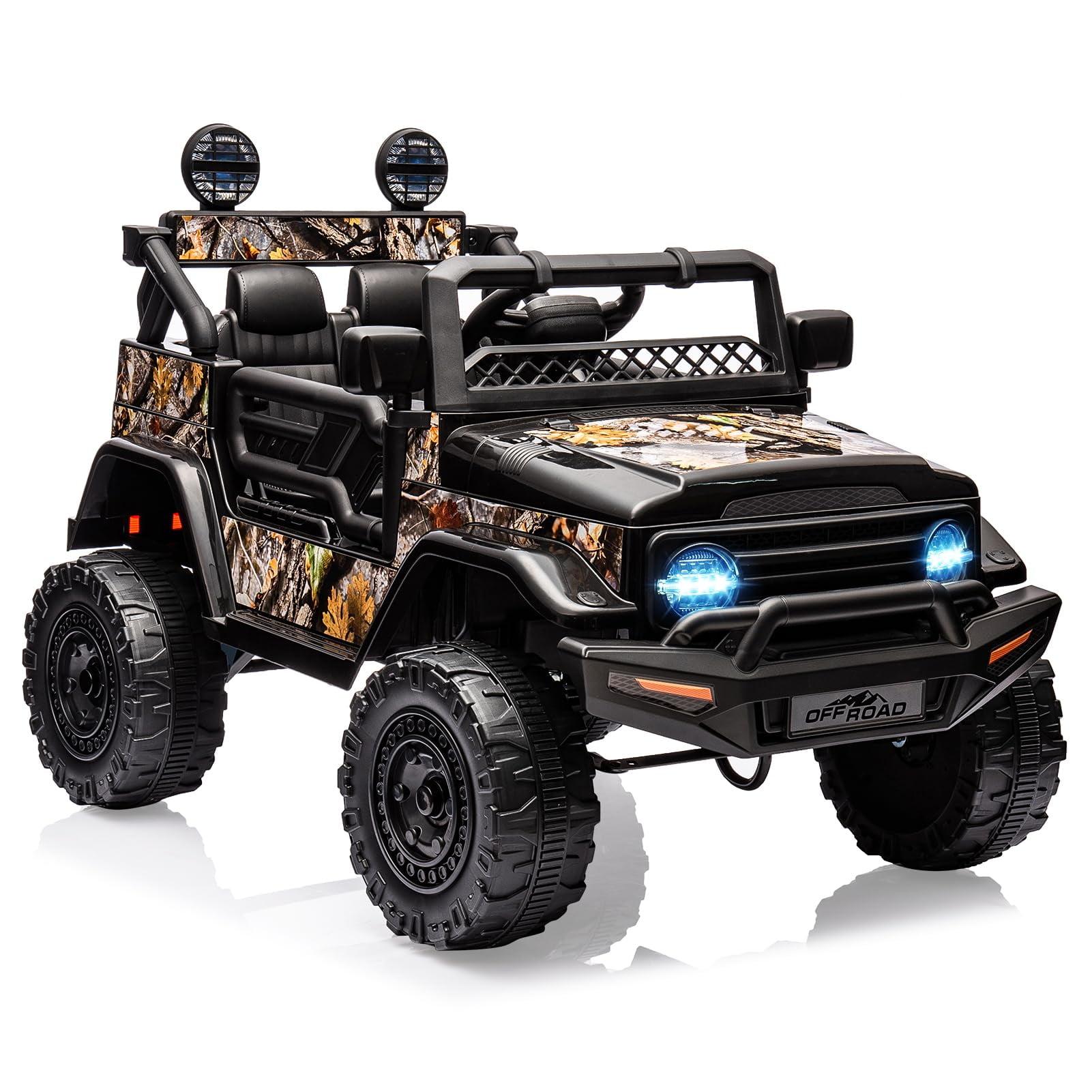 Black 12V Kids Electric Ride-On Truck with LED Lights and Remote Control