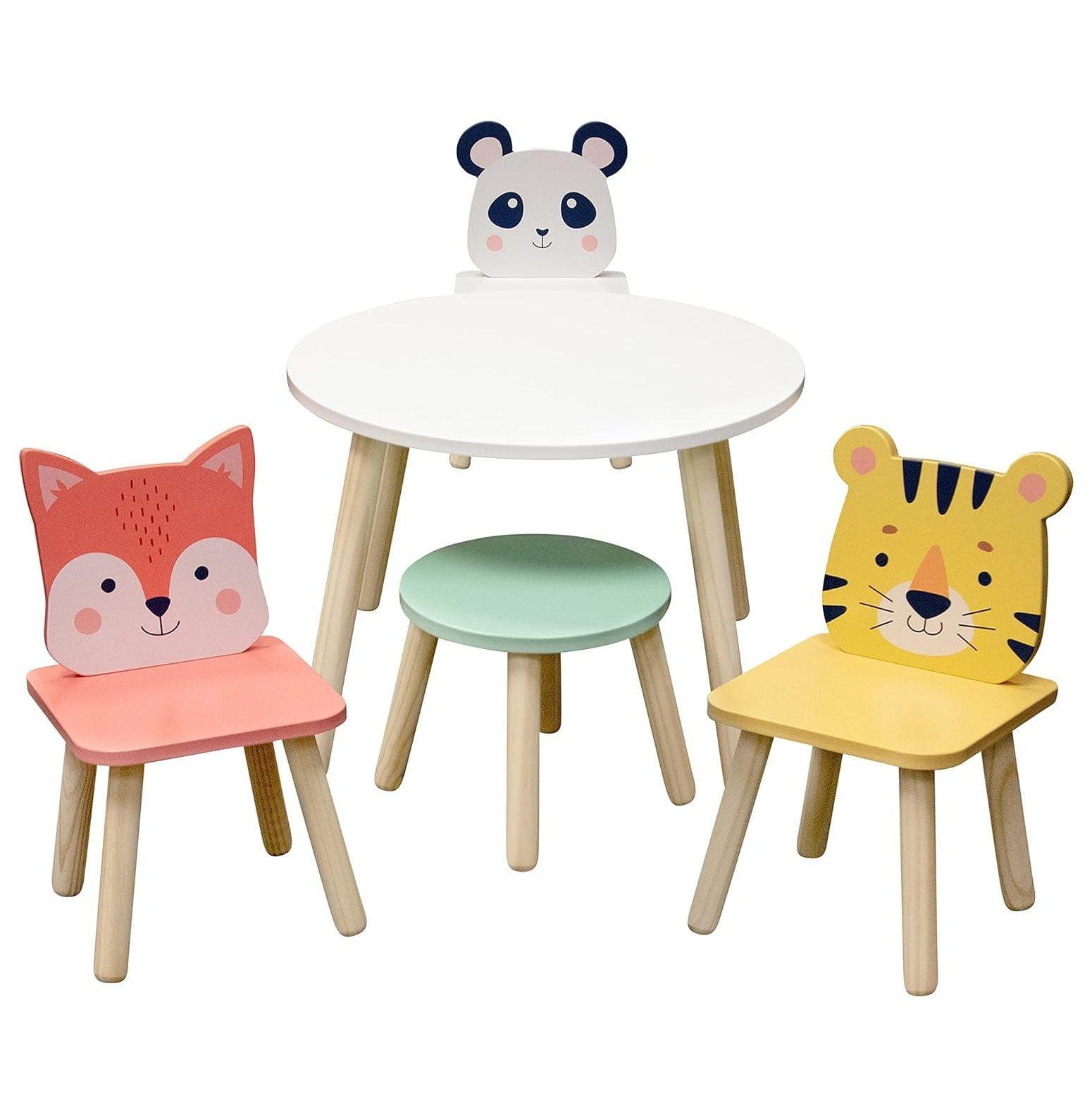 Kids Animal Table & Chair Set- Toddler Table w 3 Toddler Seats & Adult Stool for Arts, Activities- Adorably Themed Playroom Furniture, Dining Table or Activity Center for Daycares Classroom Play Area