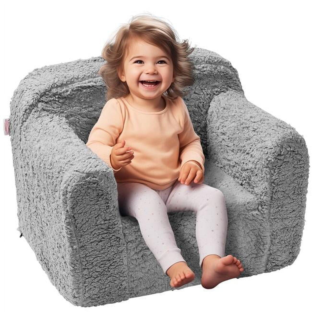 Gray Sherpa Fabric Kids Armchair with Geometric Design