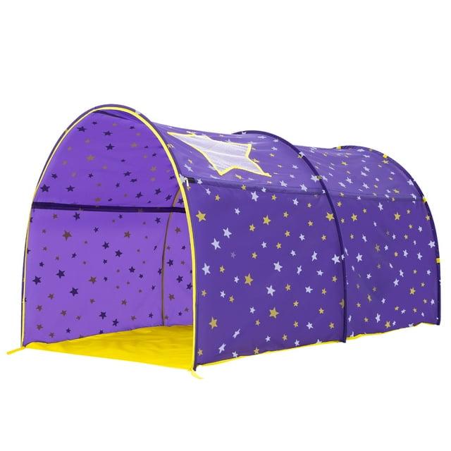 Twin Bed Canopy Kids Play Tent, Starlight Dream Tent for Kids, Twin Bed Playhouse with Glow-in-the-Dark Stars, Pop-Up Portable Privacy Space for Boys & Girls, Indoor Camping, Reading, Play, Purple