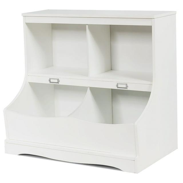 Costway Children's Multi-Functional Bookcase Toy Storage Bin Kids Floor Cabinet White