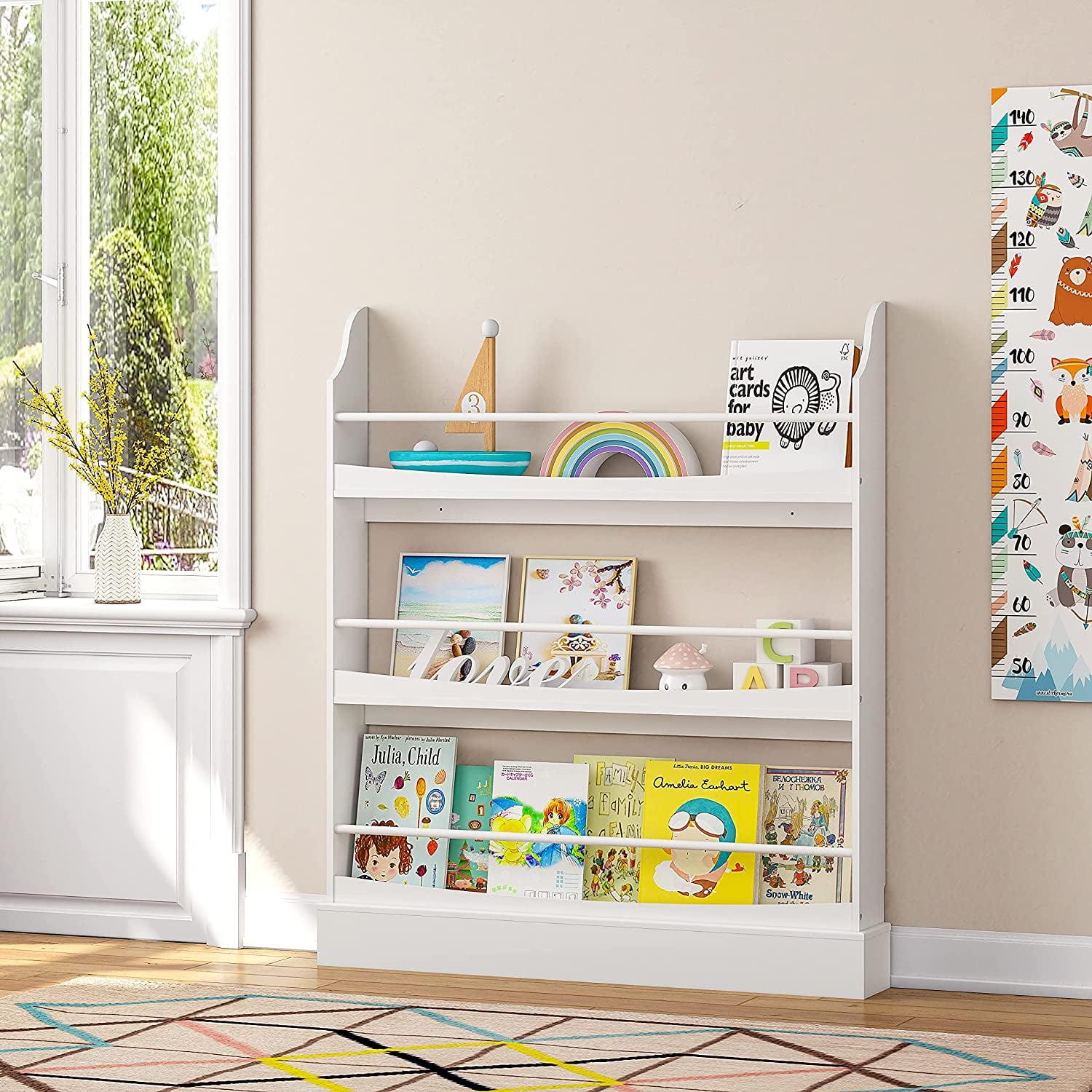 White 3-Tier Wooden Kids Bookshelf and Storage Rack