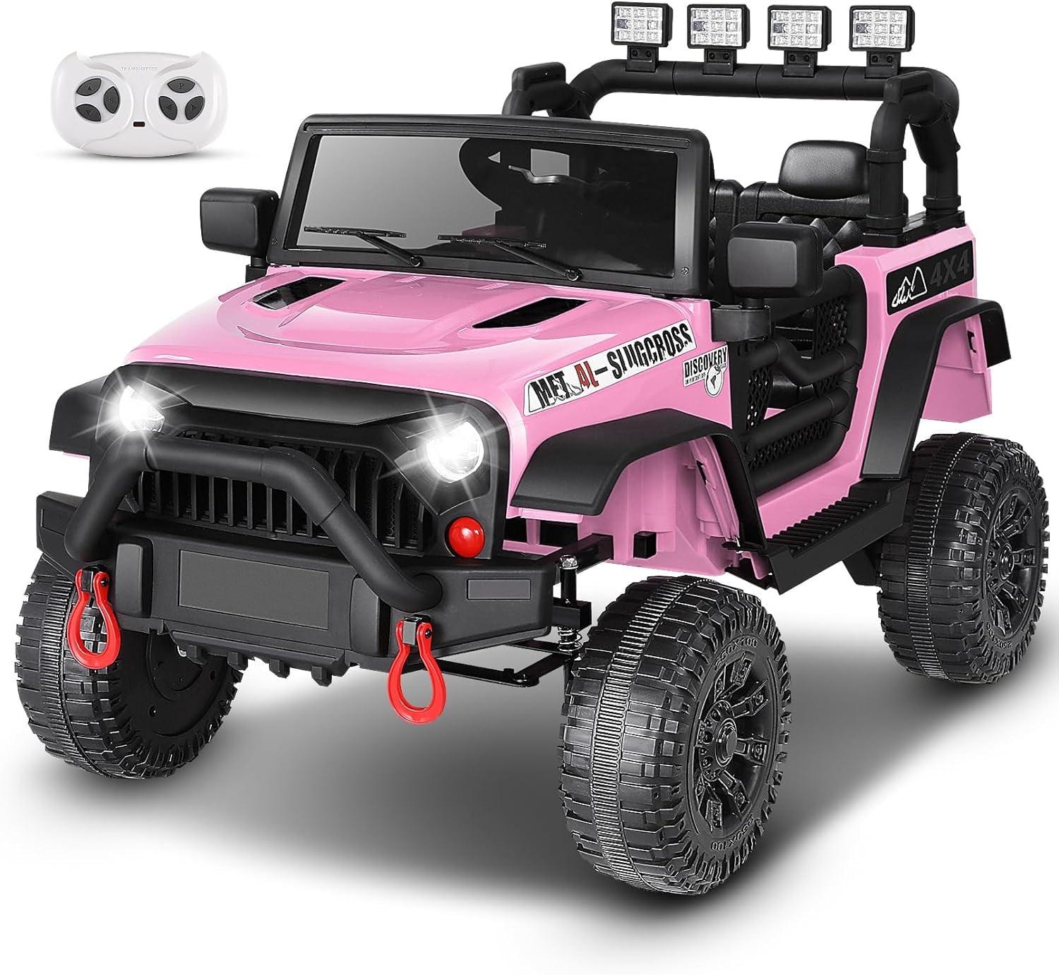 Ancheer 12V Electric Ride on Jeeps for Kids, Ride On Car Truck with Remote Control, Battery Power Car Wheels for Kids w/LED Lights, Bluetooth, Music, 3 Speeds, 12 Volt Ride on Toys for Boys and Girls