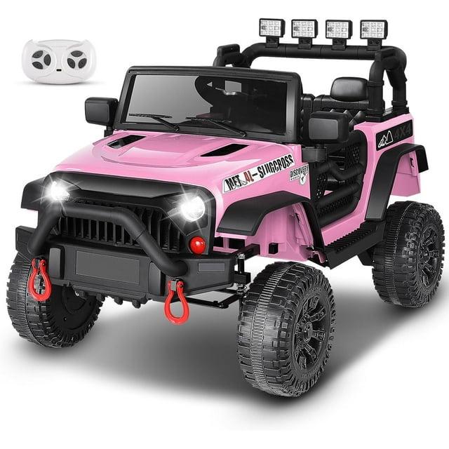 Ancheer 12V Electric Ride on Jeeps for Kids, Ride On Car Truck with Remote Control, Battery Power Car Wheels for Kids w/LED Lights, Bluetooth, Music, 3 Speeds, 12 Volt Ride on Toys for Boys and Girls