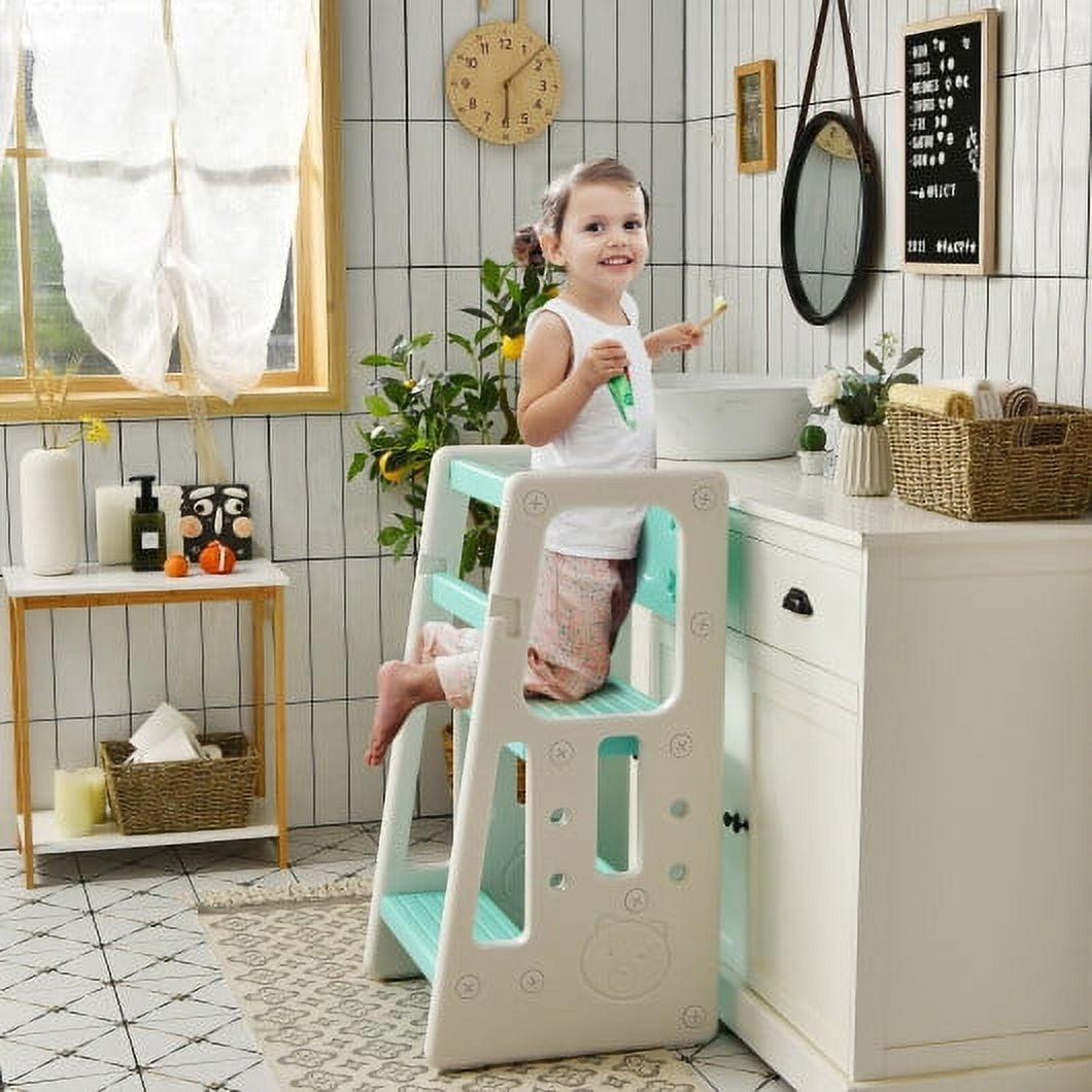 Costway Kids Kitchen Step Stool with Double Safety Rails Toddler Learning Stool Green