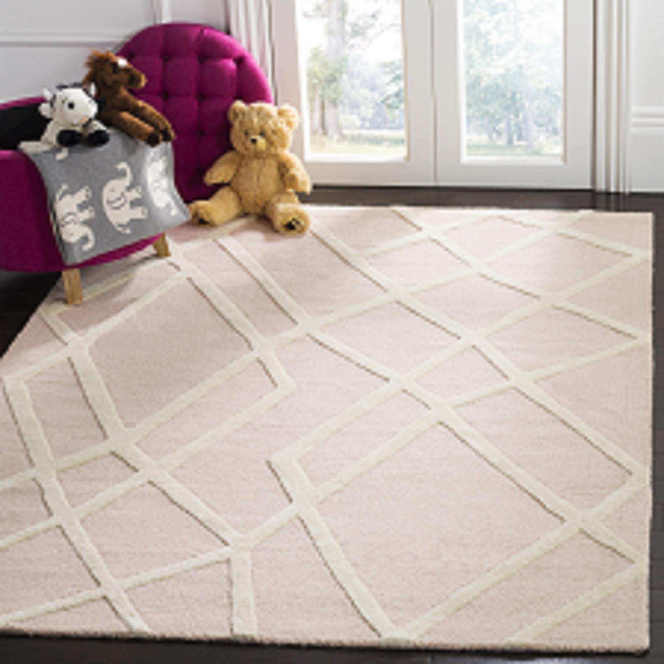 Playful Ivory Square Hand-Tufted Wool Rug for Kids - 5x5 ft