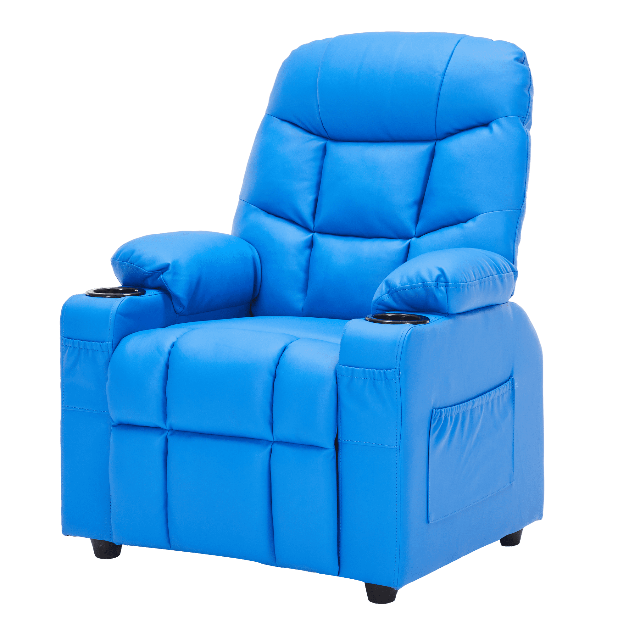 Costway Kids Youth Recliner Chair PU Leather w/Cup Holders & Side Pockets Blue