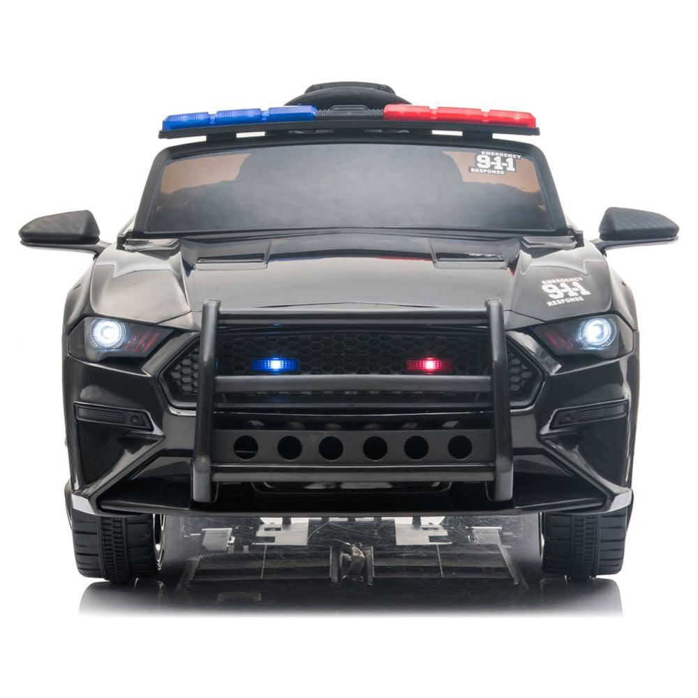 12V Black Police Ride-On Car with LED Lights and Siren