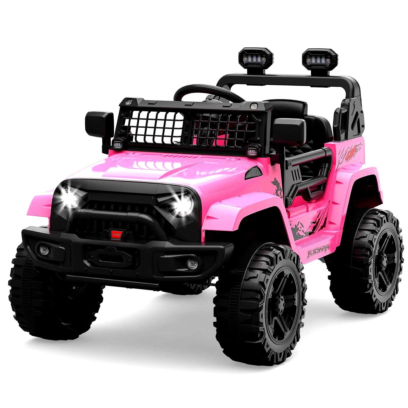 Kids Ride on Truck, 12V Children Electric Ride on Car w/Parent Remote Control, Spring Suspension, LED Lights, 2 Speeds Electric Vehicles for Boys and Girls