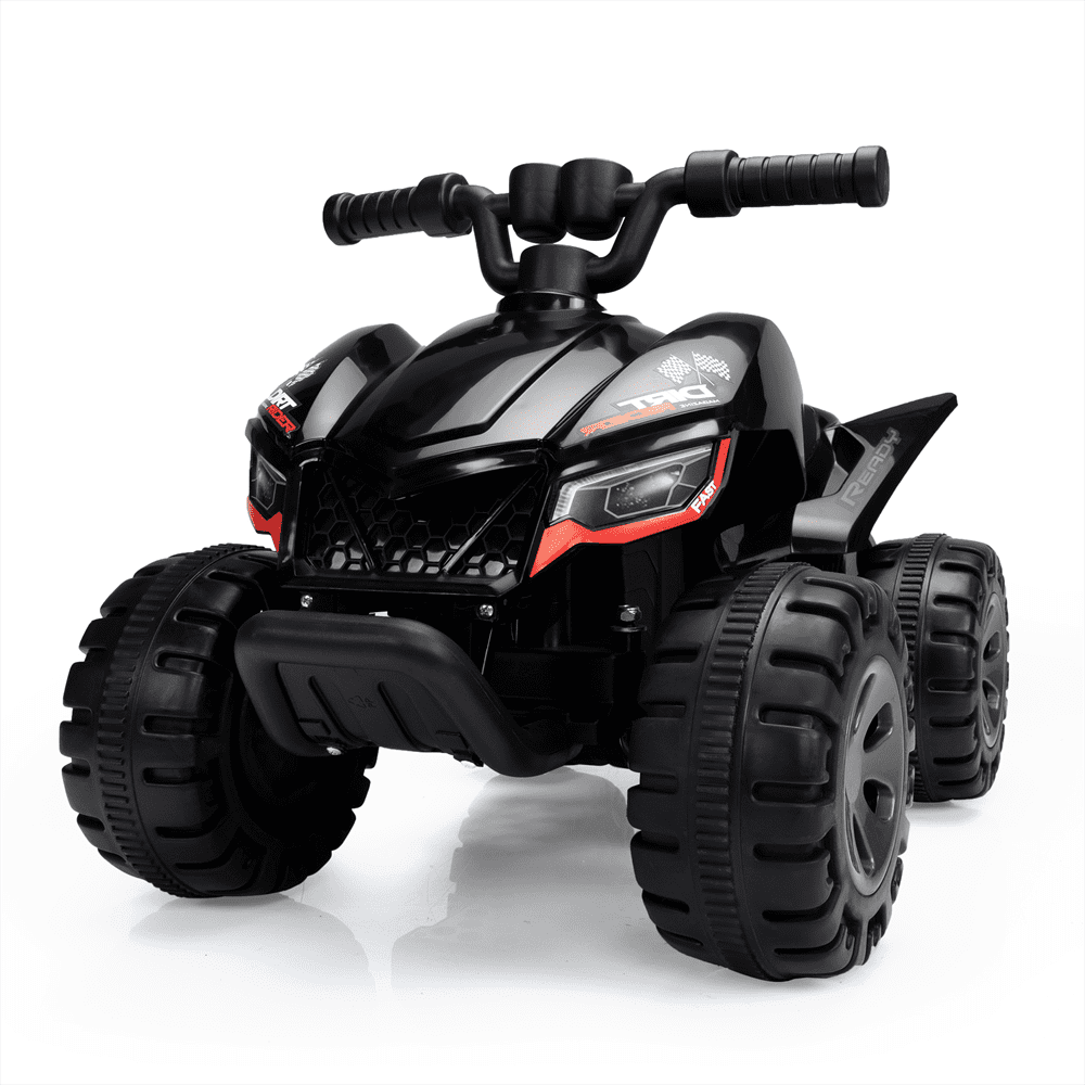 Black 6V Kids Ride-On Quad with LED Lights and Music