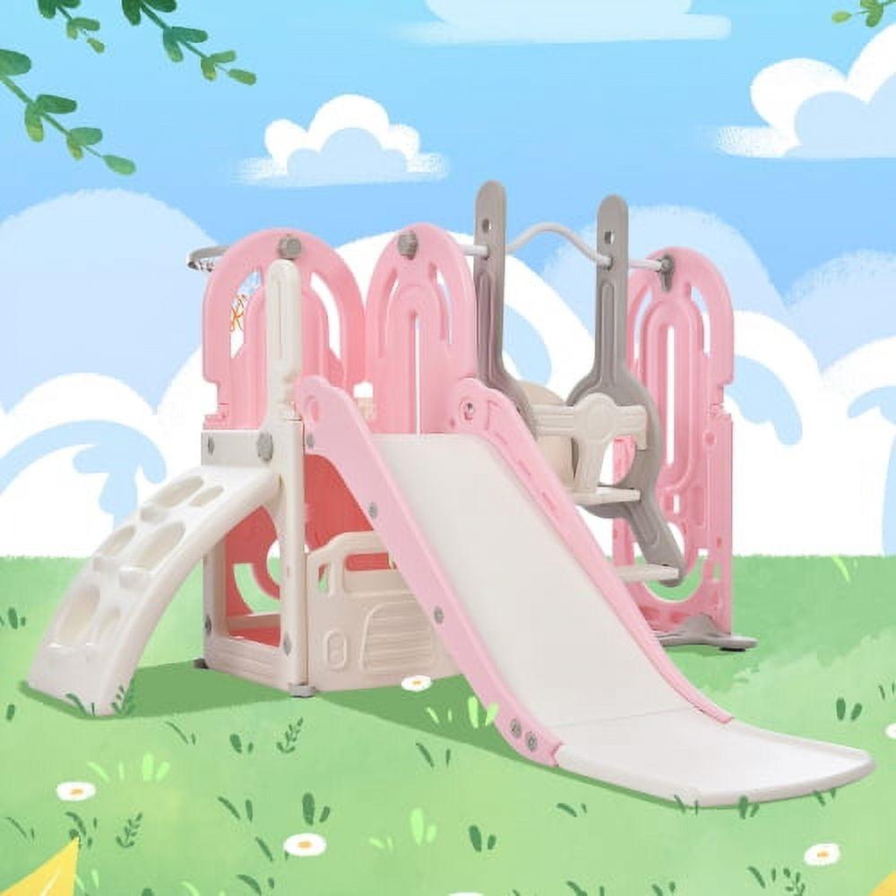 ARCTICSCORPION 5-in-1 Toddler Slide Swing Set, HDPE Pink, 64.2" L x 63.4" W x 40.2" H, 28.66 lbs