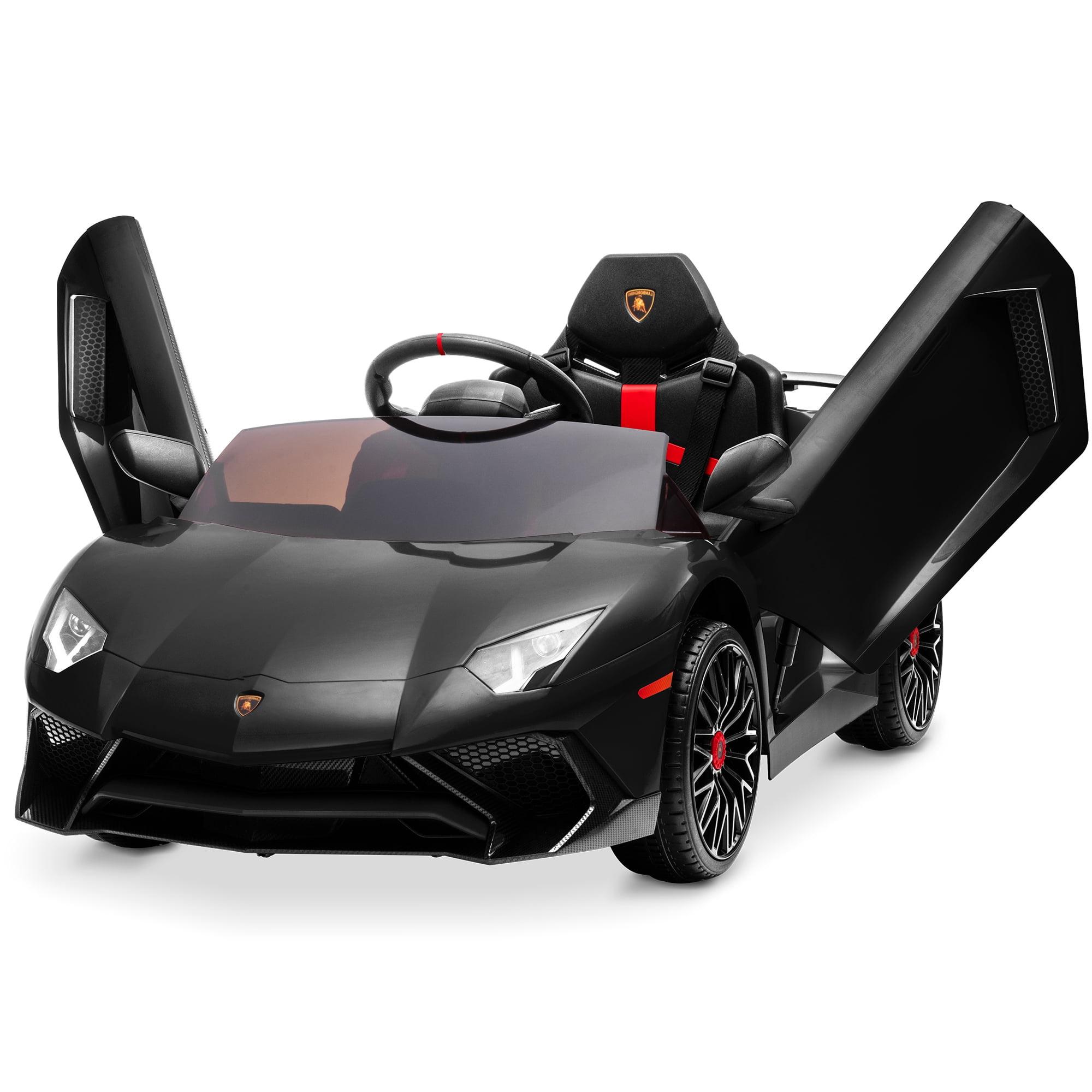 Kidzone Kids Electric Ride On 12V Licensed Lamborghini Aventador SV Battery Powered Sports Car Toy W/ 2 Speeds, Parent Control, Sound System, LED Headlights & Hydraulic Doors, Black