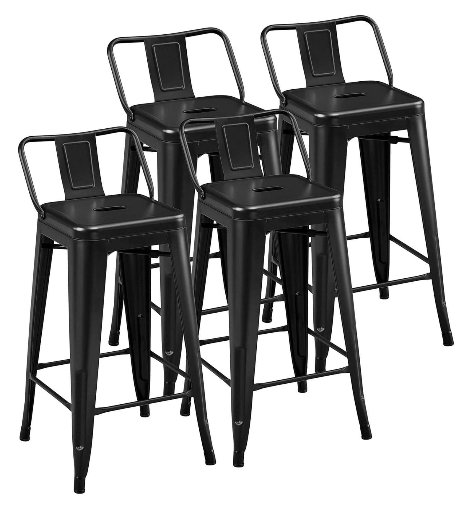Yaheetech 26" Stackable Low Back Metal Counter Height Bar Stools with Footrest, Set of 4