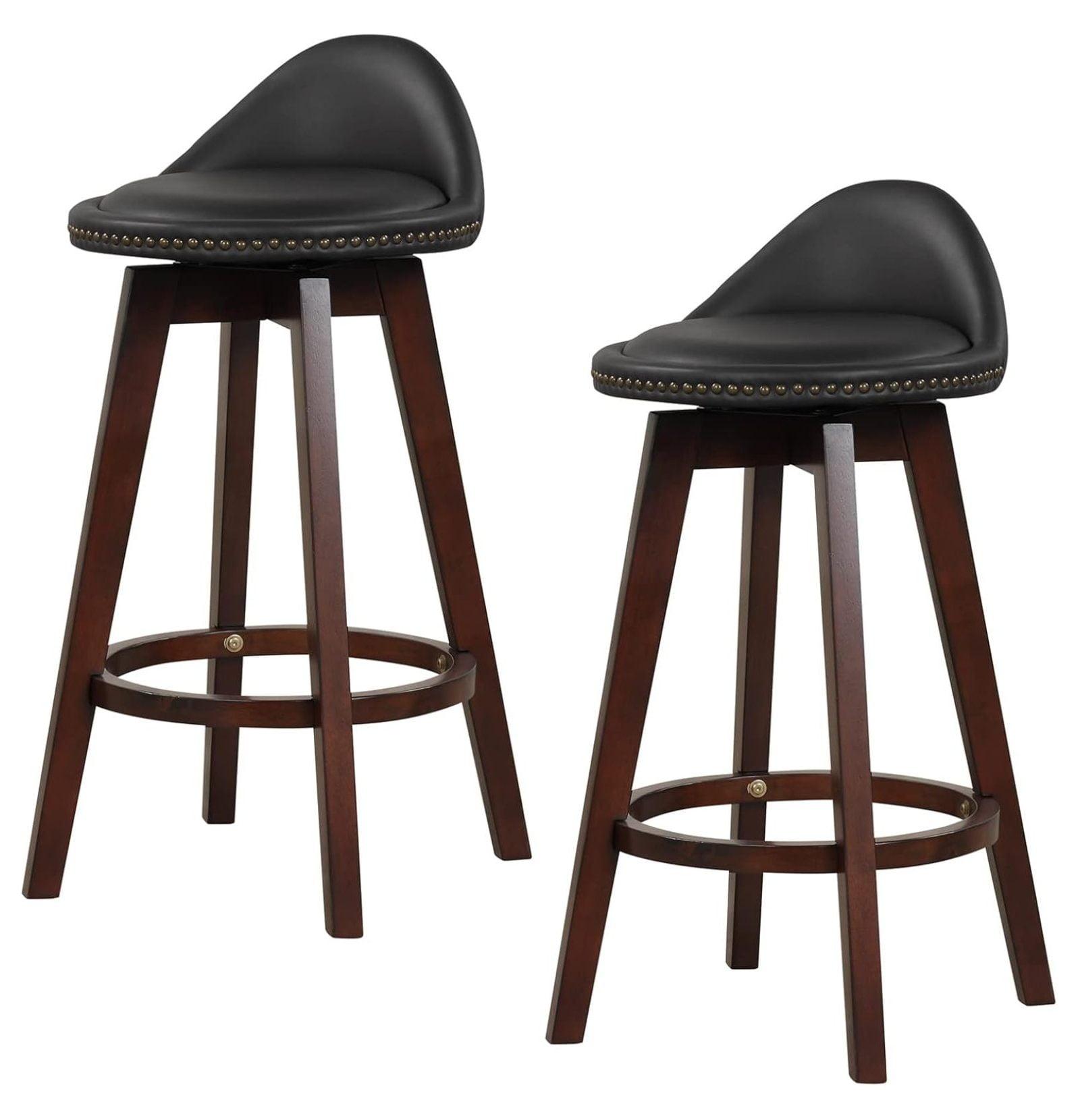 YYAo Bar Stools,Kitchen Dining Bar Chairs,2 Pieces Cushioned Swivel Bar Stool Set with Low Back-Black