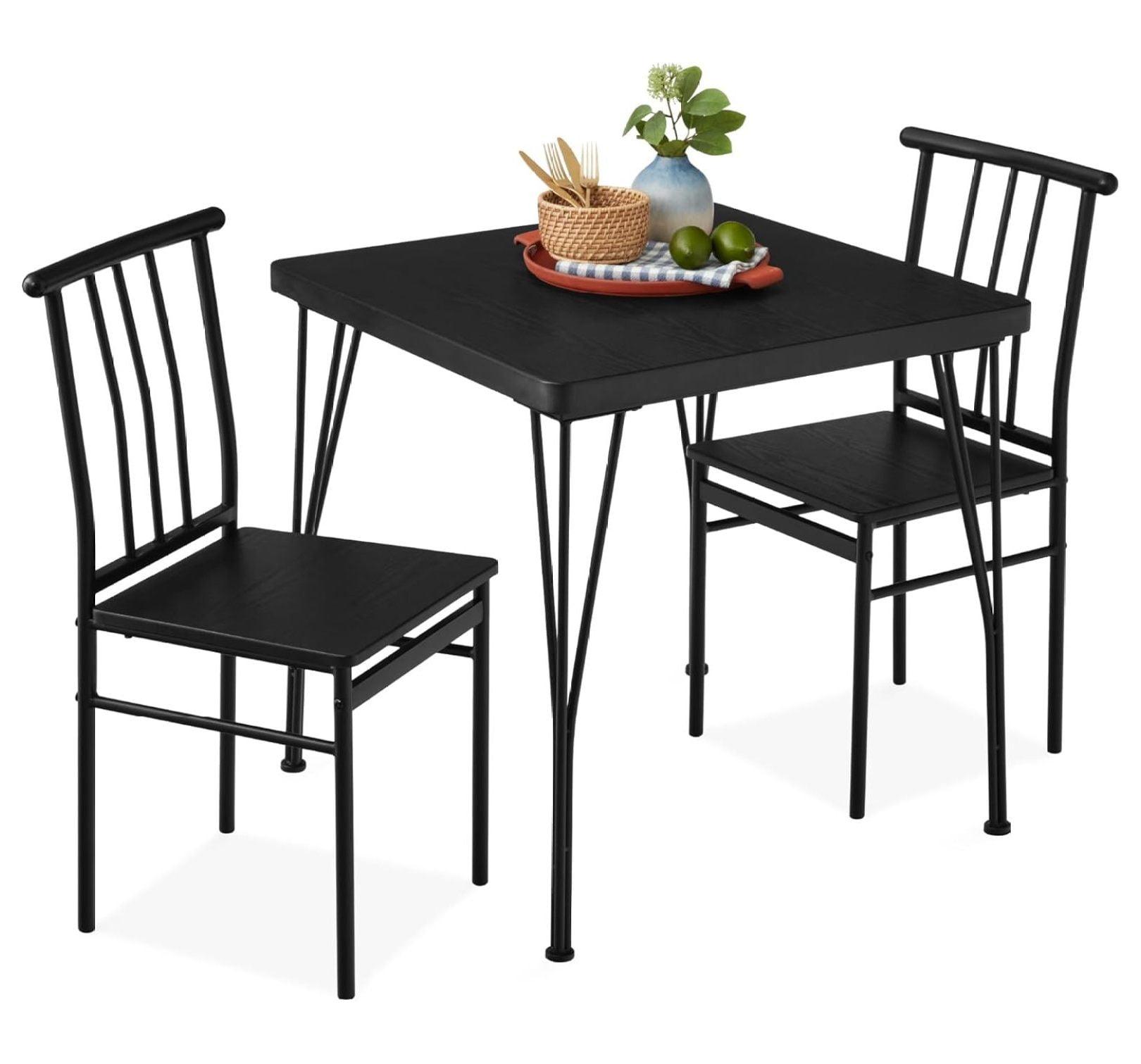 Best Choice Products 3-Piece Indoor Metal Wood Square Dining Table, Furniture Set w/ 2 Chairs