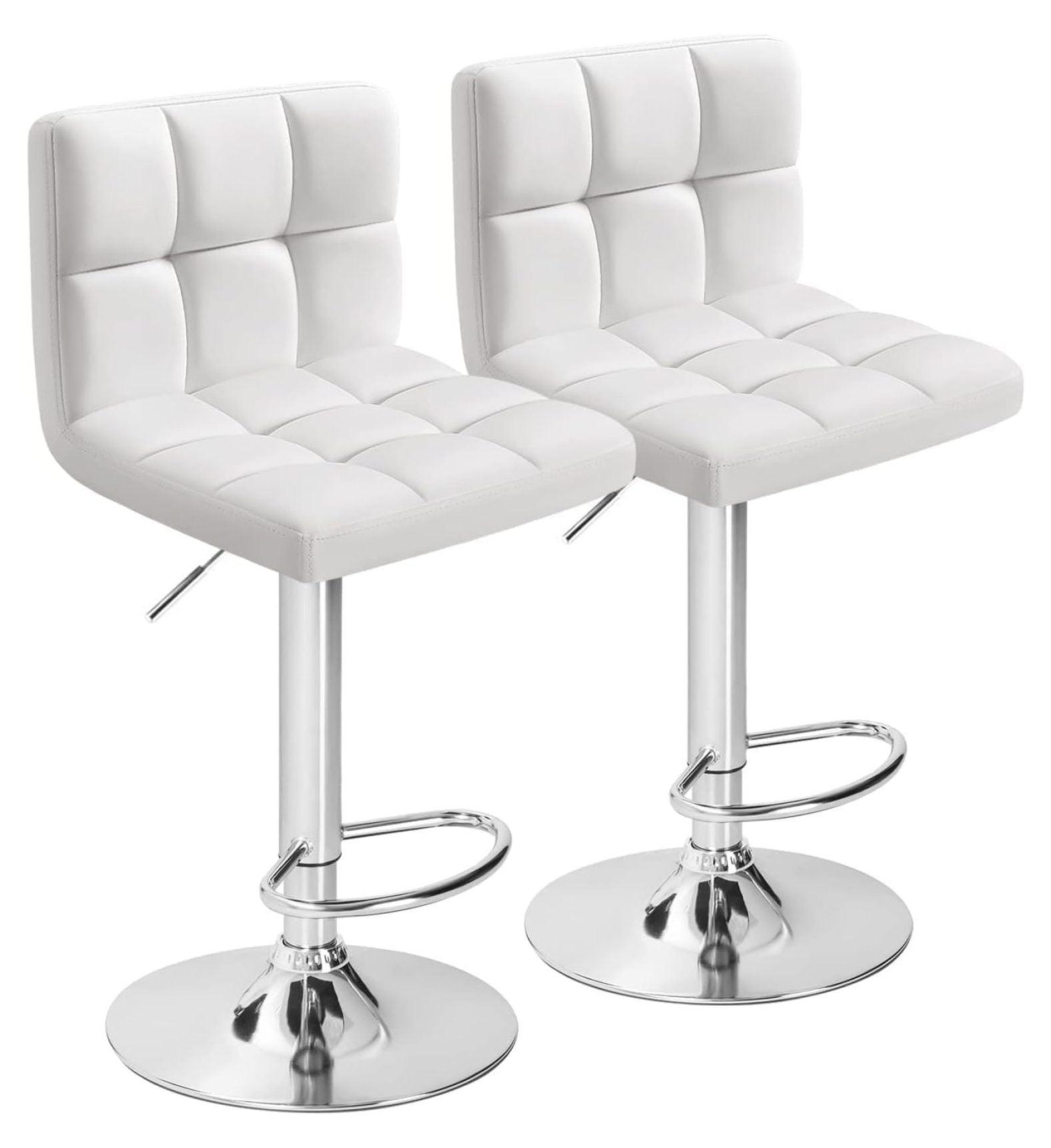 U-SHARE Bar Stools Modern Pu Leather Swivel Adjustable Hydraulic Bar Stool Square Counter Height Stool Set of 2 (White)