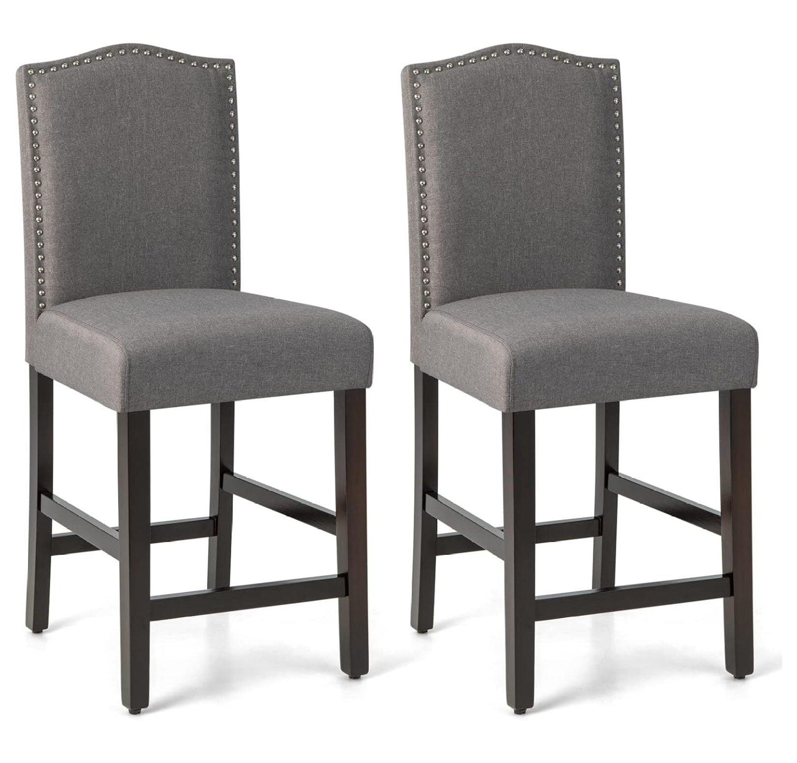 Gray Upholstered Counter Height Bar Stools with Rubber Wood Legs