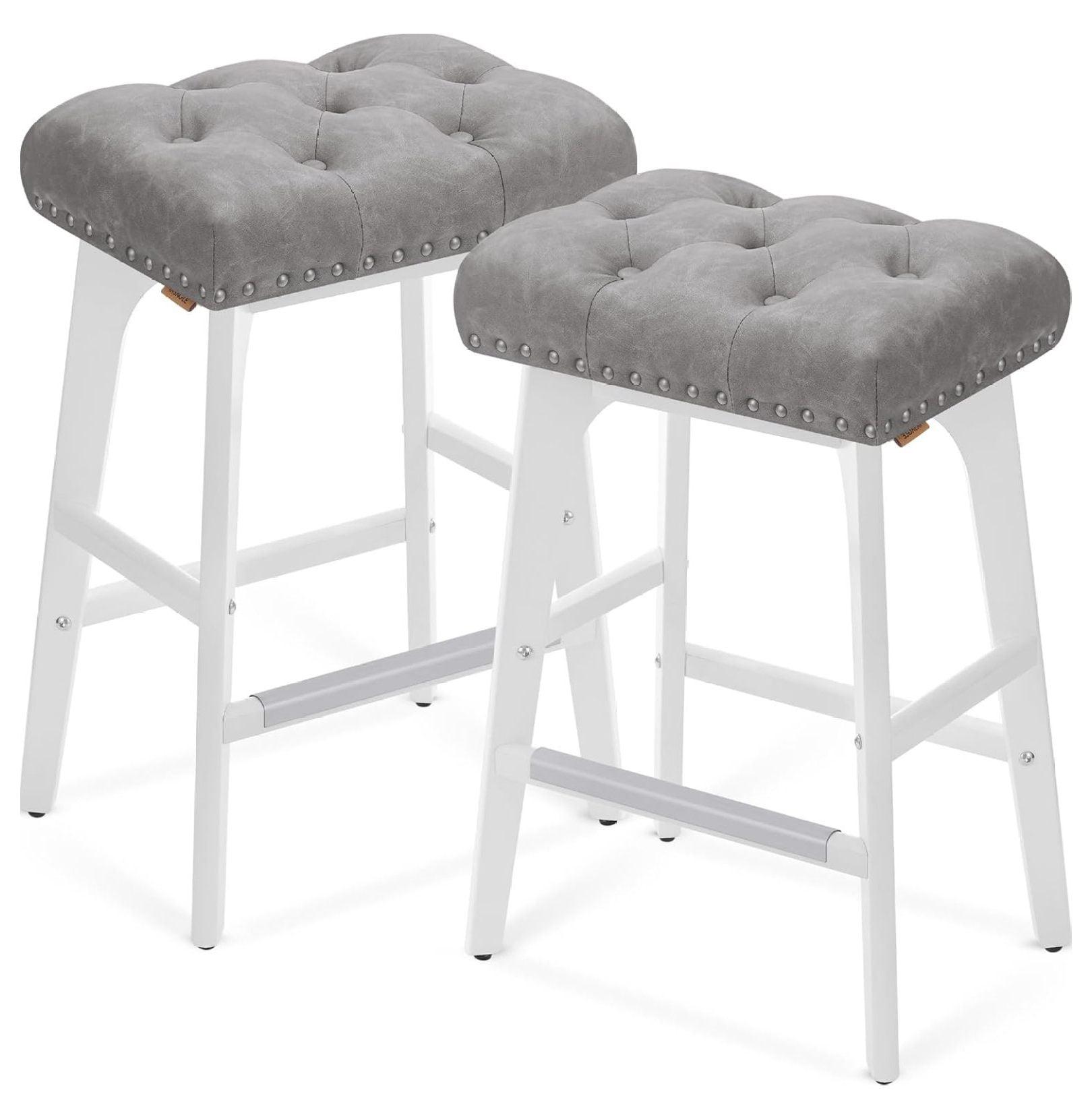 Killeryuki Bar Stools Set of 2, Counter Height Bar Stools, 26-Inch Kitchen Counter Stools with Wooden Legs, PU Leather Barstools Upholstered Stools for Kitchen Island Dining Room, Gray ULBC085G01
