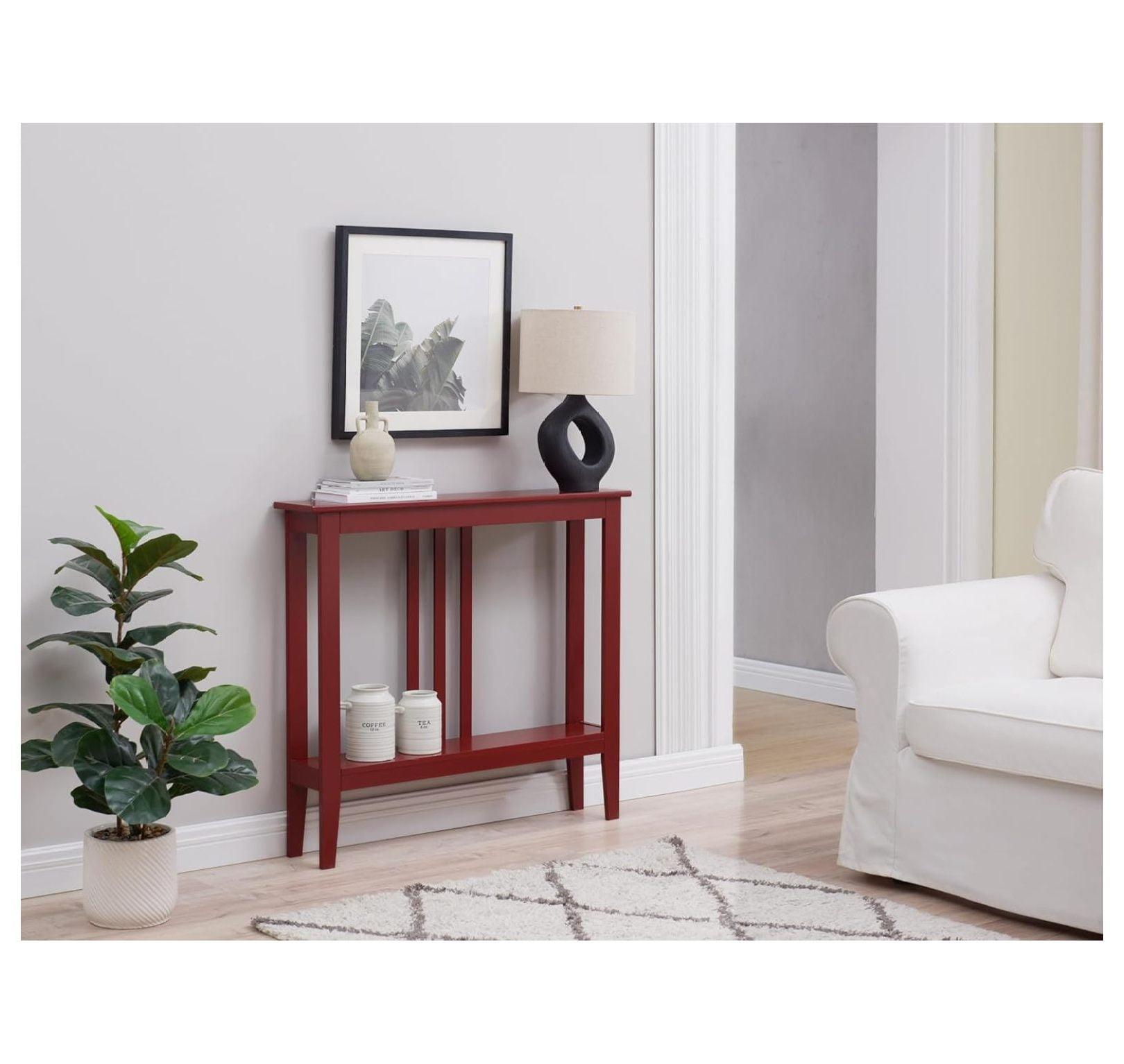 Kings Brand Furniture - Balfour Narrow Console Table with Shelves for Entryway, Hallway, Living Room, or Foyer (Red)