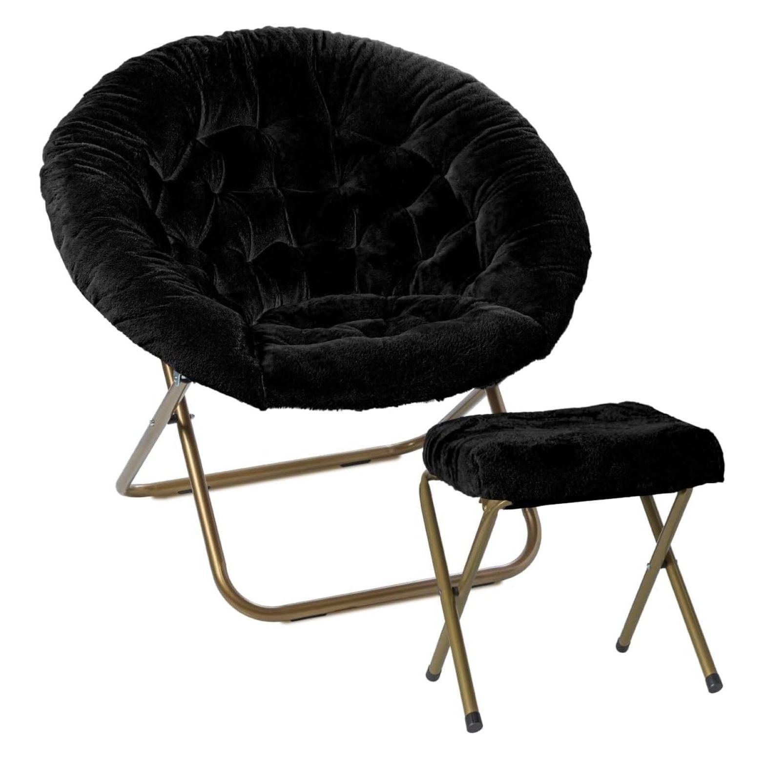Milliard Cozy Faux Fur Saucer Chair X-Large with Footrest, Black