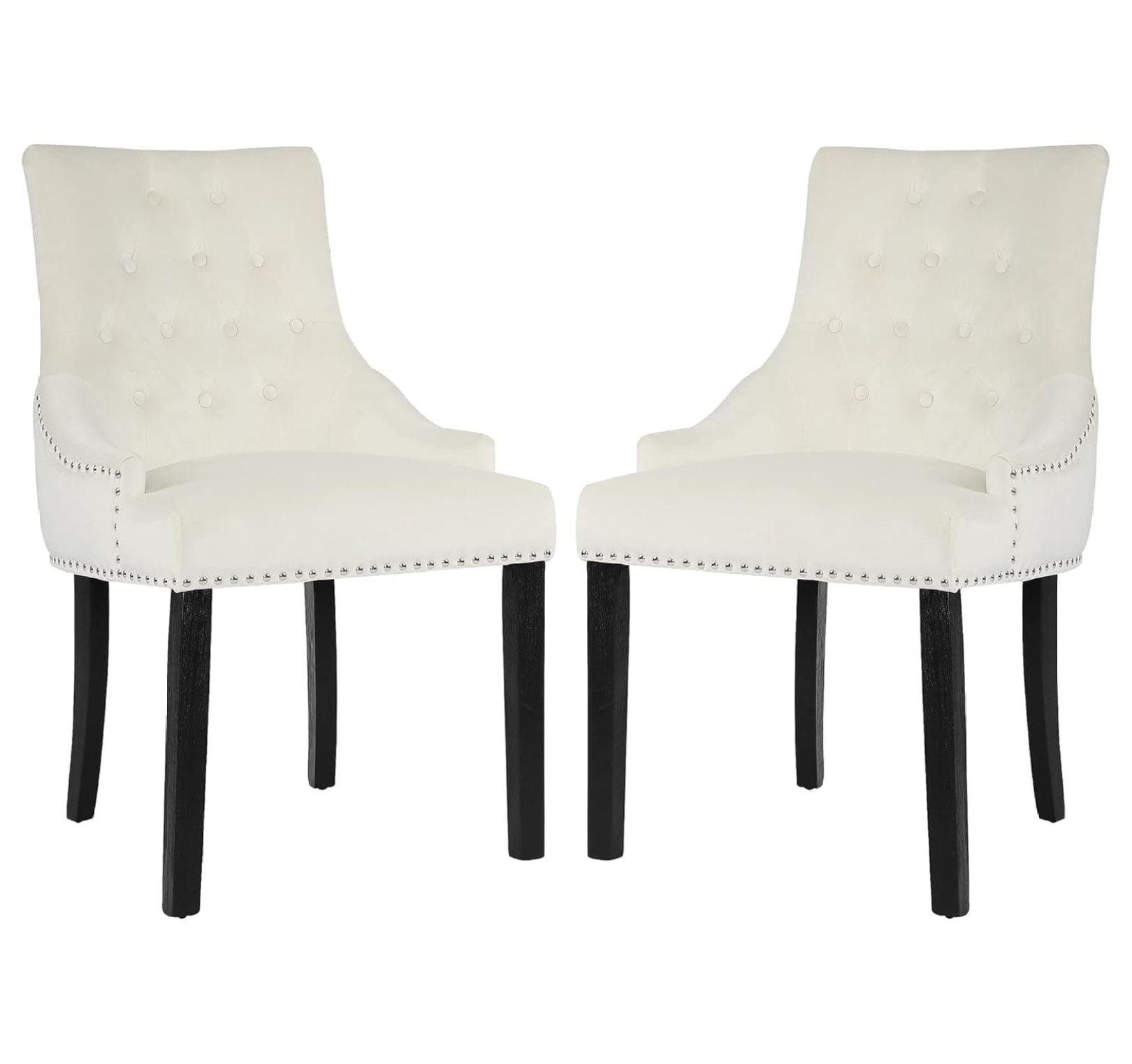 Xayoca Dining Chairs Set of 2,Upholstered Velvet Dining Room Chairs with Button-Tufted Decoration,Modern Kitchen Chairs with Nailhead Solid Wood Legs for Kitchen/Bedroom/Dining Room（Beige）