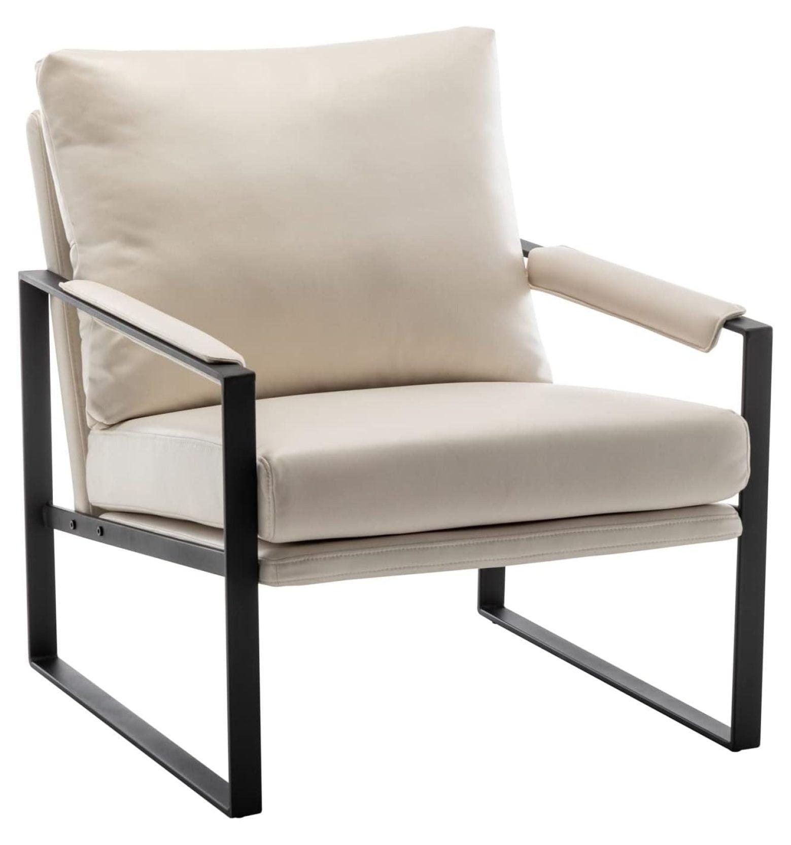 Faux Leather Metal Frame Accent Chair - Modern Accent Chairs for Living Room, Bedroom, or Office - Armchairs Living Room Chairs Leisure Chair Reception Chair(ZKL-239K-BE Beige)