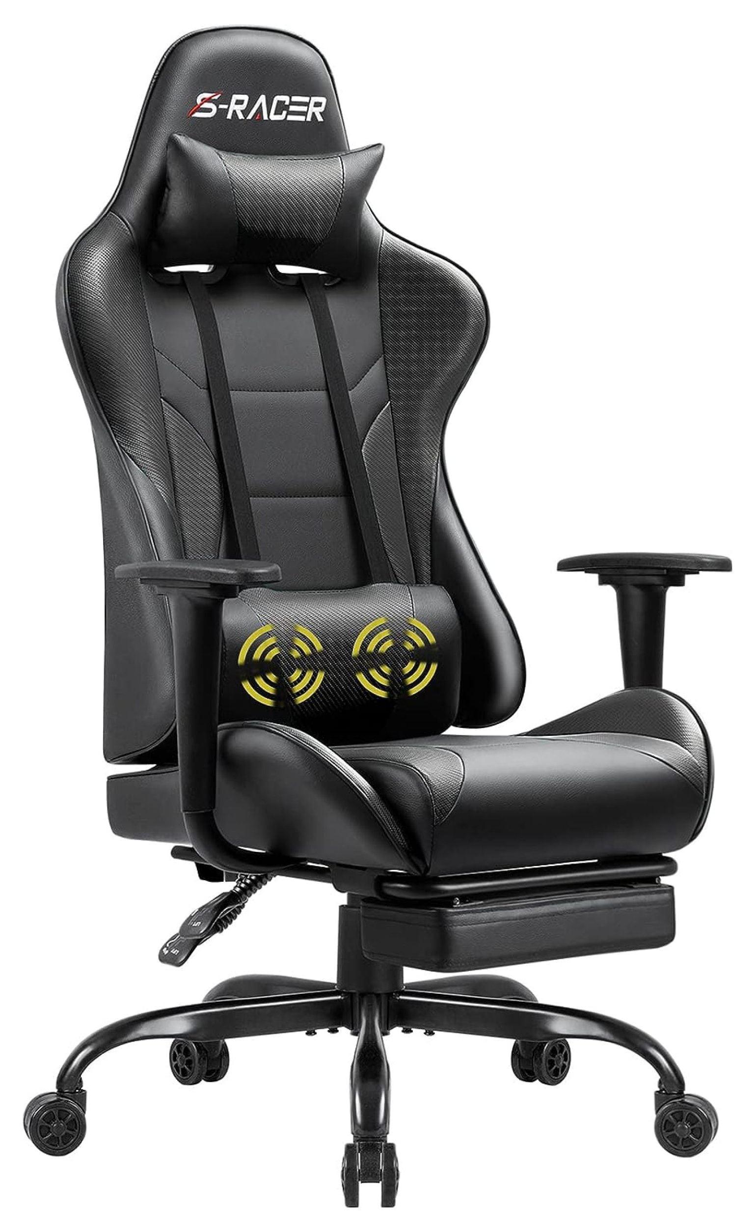 Killeryuki Gaming Chair Massage Computer Office Chair Ergonomic Desk Chair with Footrest Racing Executive Swivel Chair Adjustable Rolling Task Chair (Black)