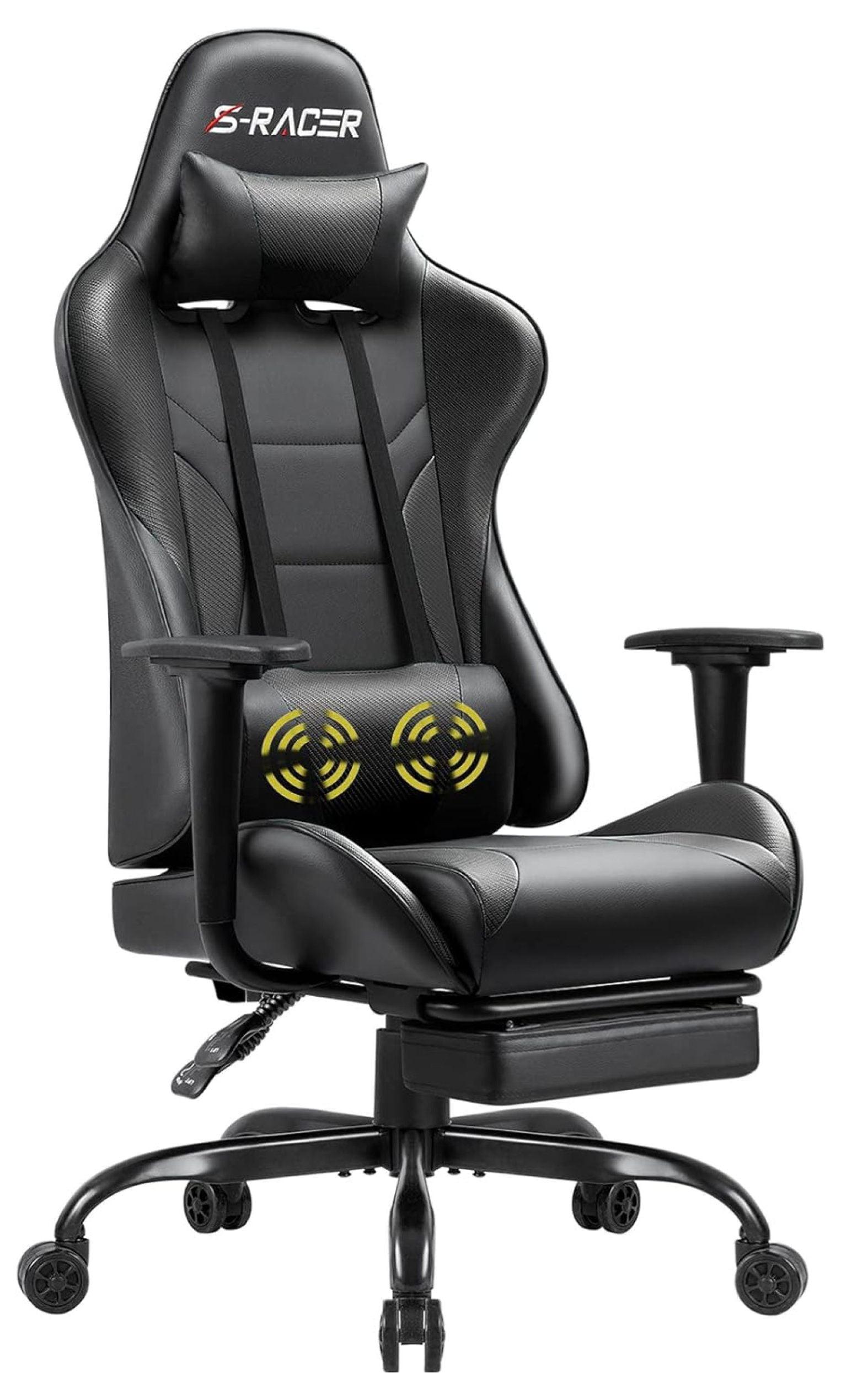 Black Ergonomic Alloy Steel Gaming Chair with Footrest