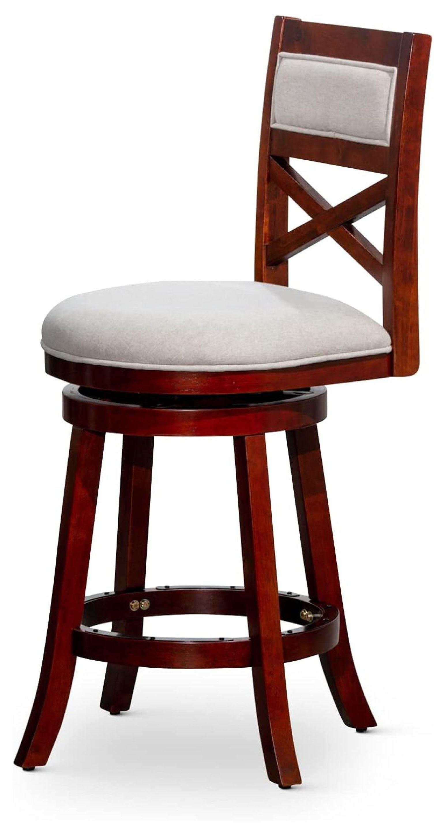 Killeryuki Indoor Living Meeker X Back Fabric Swivel Stool, 24” Counter Height, Cherry Finish, Beige Fabric Seat